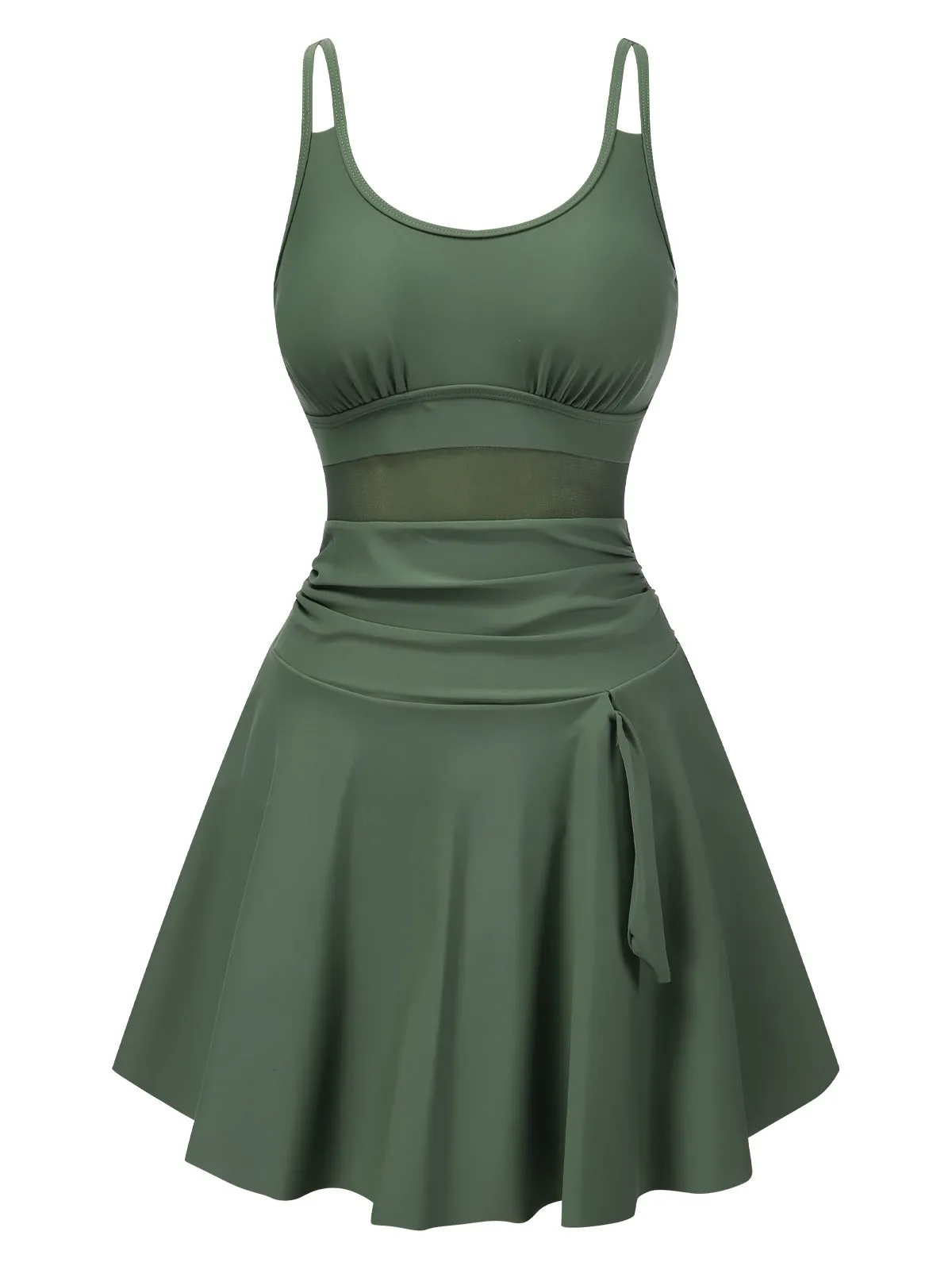 Green 1930s Solid Bow Straps Swim Dress sold by Retro Stage product image thumbnail 2