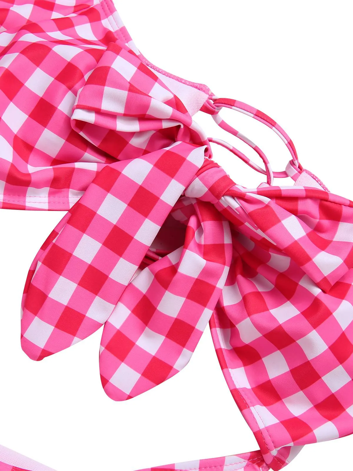 Red 1950s Gingham Plaid Hollow Puff Swimsuit sold by Retro Stage product image thumbnail 3