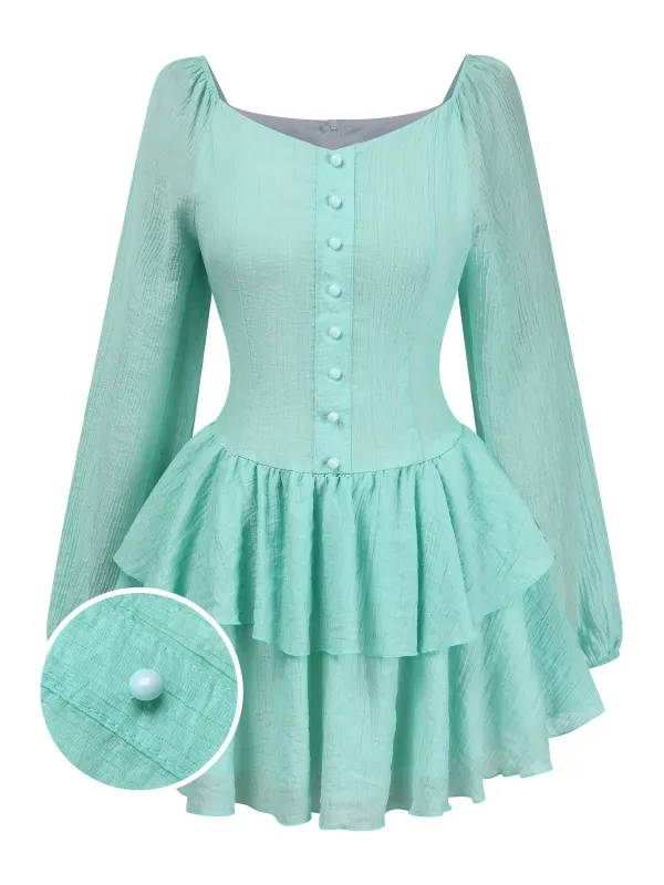 Light Blue 1960s Solid Layered Hem Chiffon Dress sold by Retro Stage