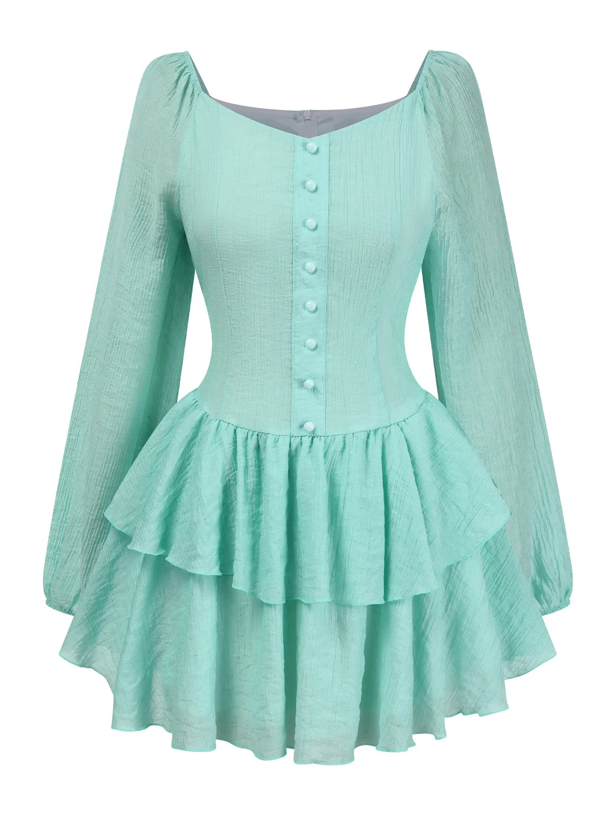 Light Blue 1960s Solid Layered Hem Chiffon Dress sold by Retro Stage product image thumbnail 2