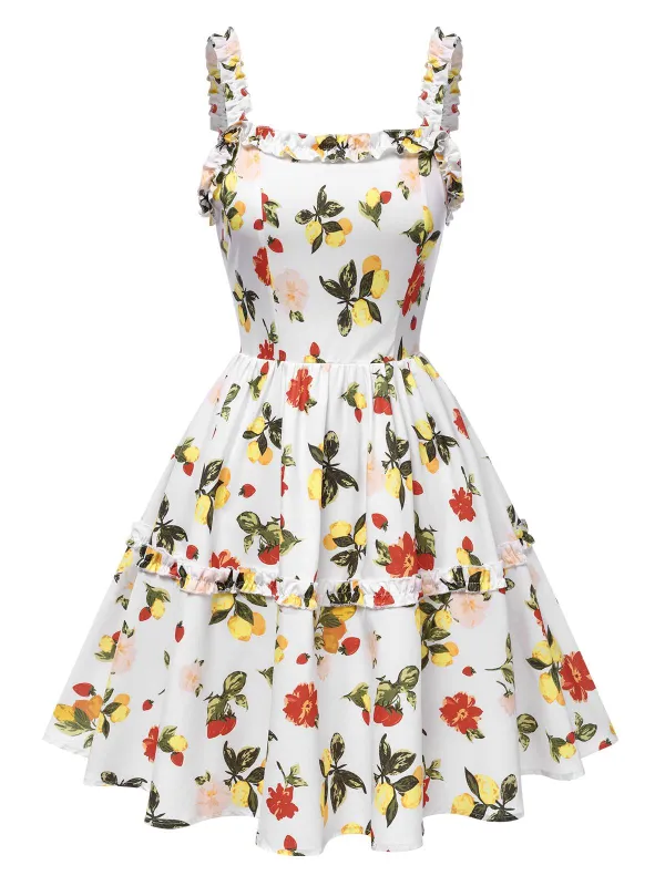 Multicolor 1940s Back Hollow Lemon Floral Dress sold by Retro Stage