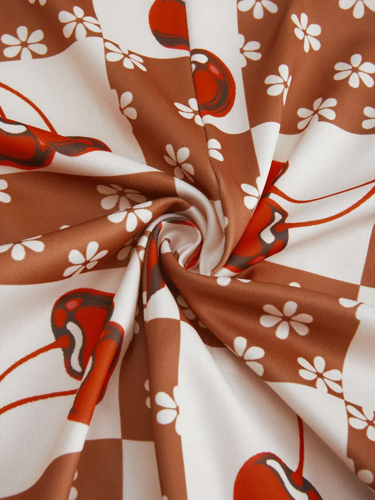 Brown & Red 1950s Cherry Checkerboard Lapel Romper sold by Retro Stage product image thumbnail 4