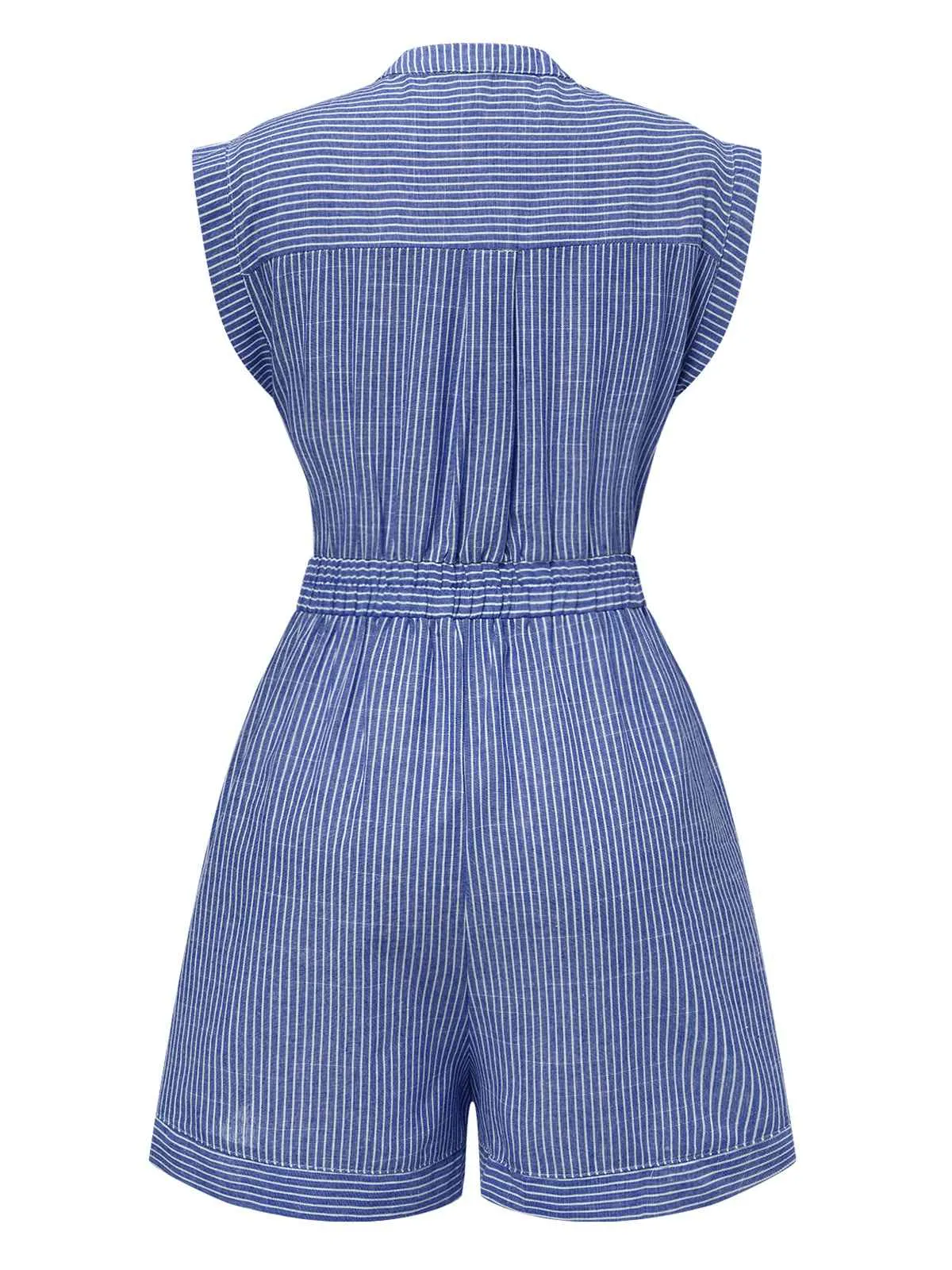 1940s V-Neck Pockets Belted Stripe Romper sold by Retro Stage product image thumbnail 3
