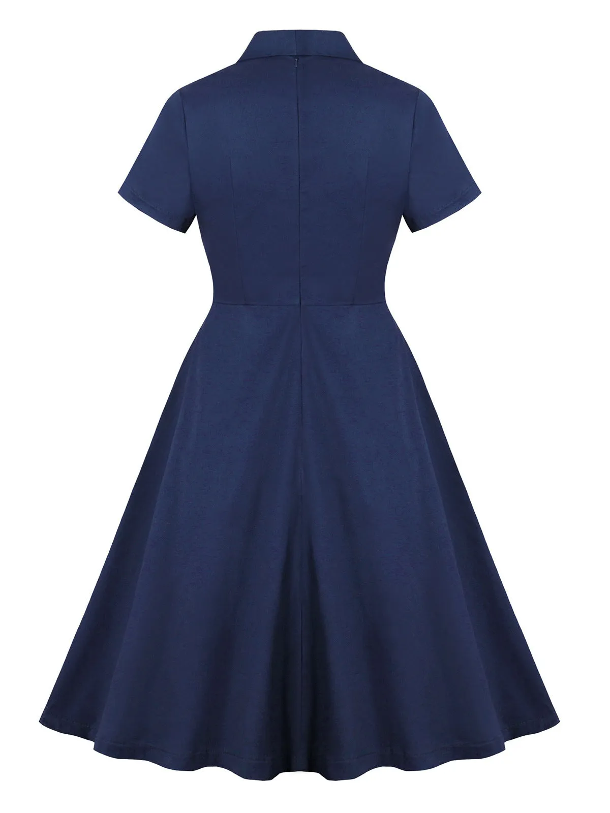 Blue 1950s Lapel Waist-Tie Cotton Dress sold by Retro Stage product image thumbnail 2