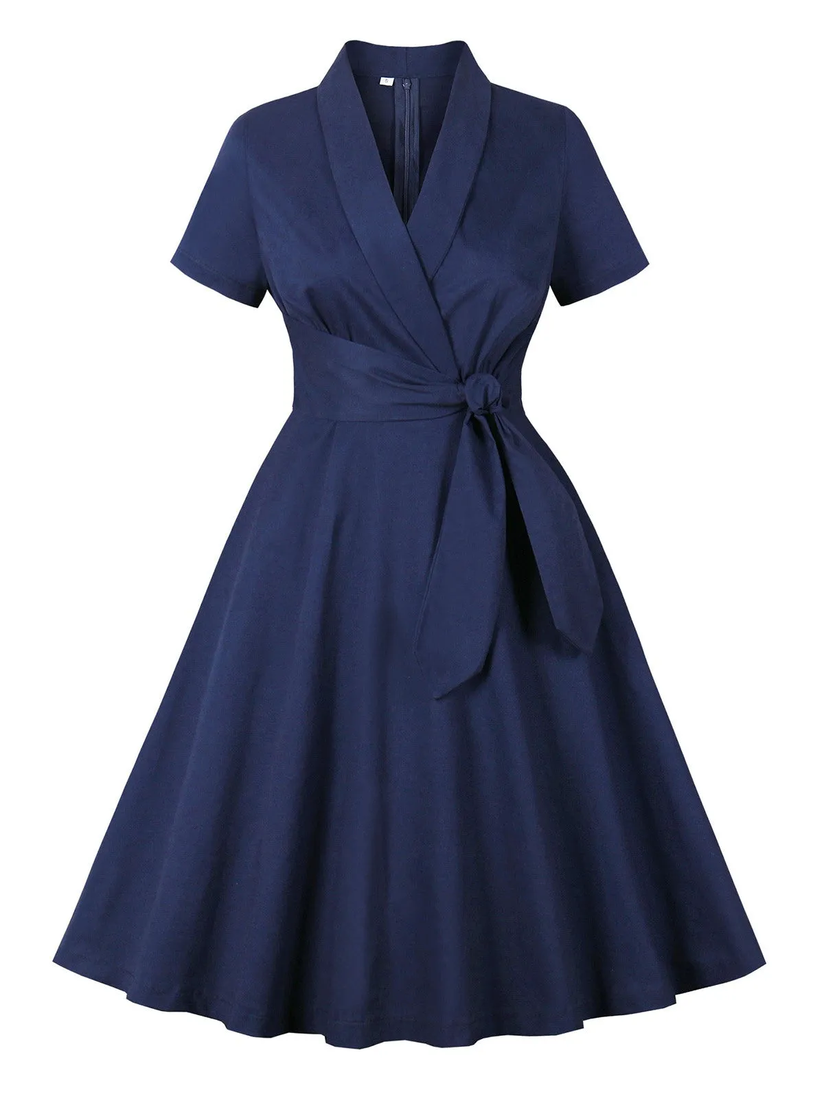 Blue 1950s Lapel Waist-Tie Cotton Dress sold by Retro Stage