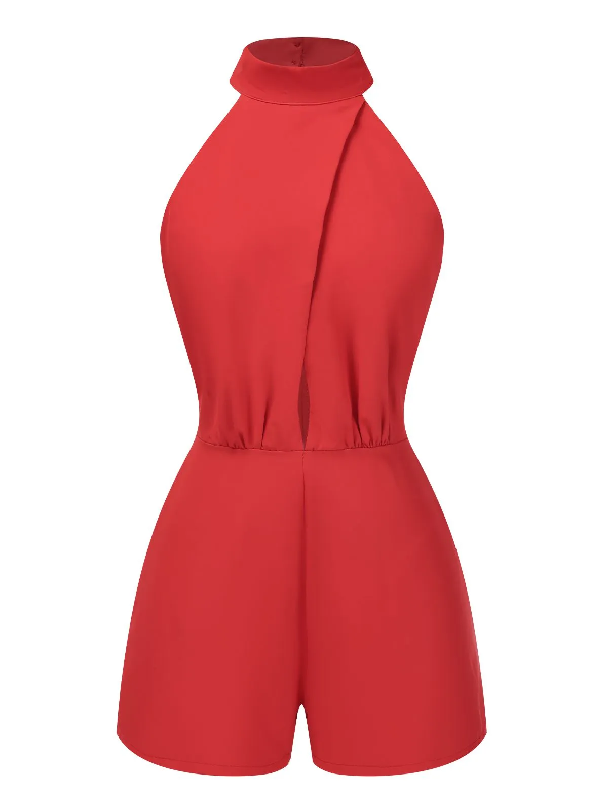 Red 1960s Solid Backless Romper sold by Retro Stage