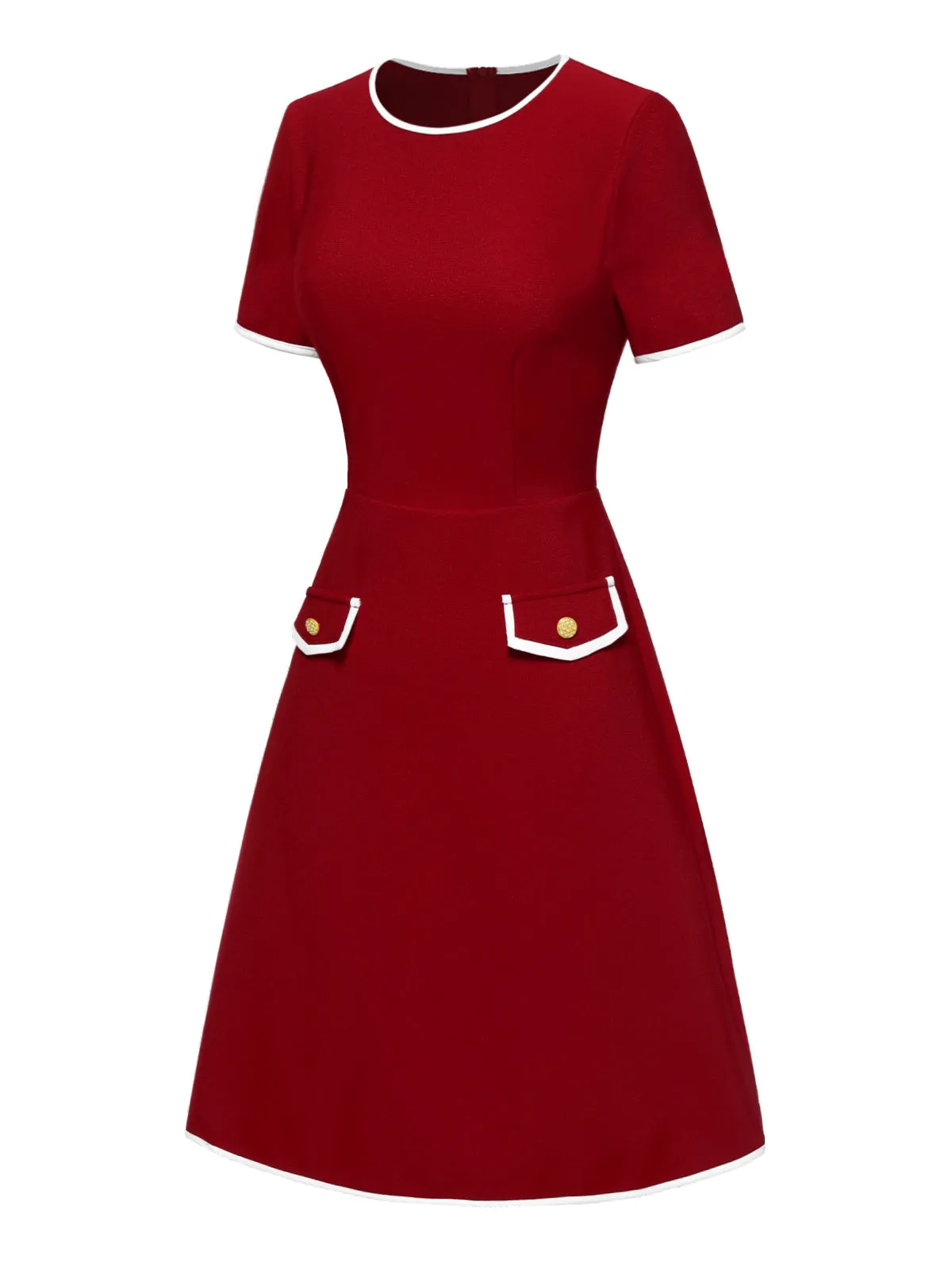 Red 1960s Solid Faux Pocket Dress sold by Retro Stage product image thumbnail 3