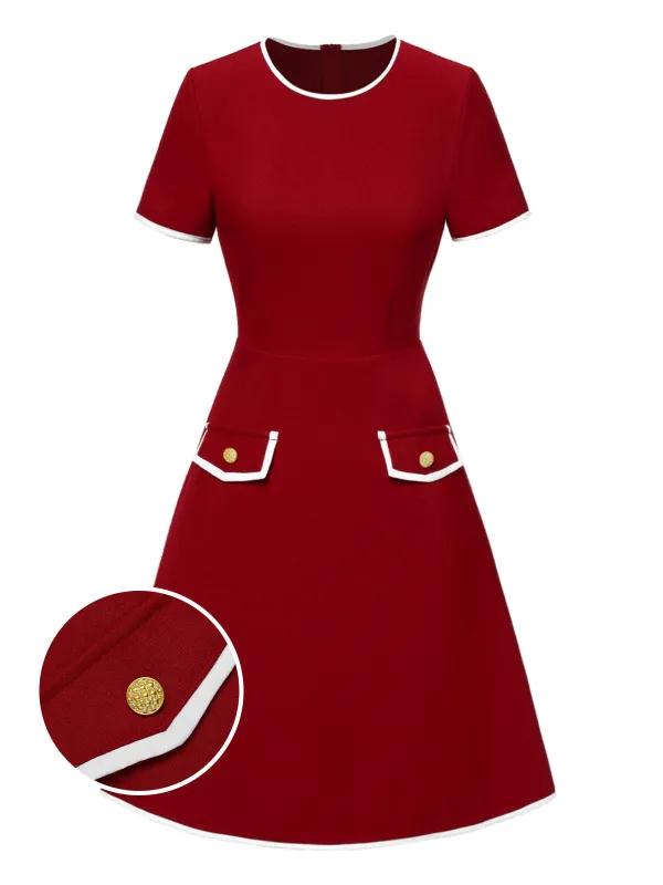 Red 1960s Solid Faux Pocket Dress sold by Retro Stage