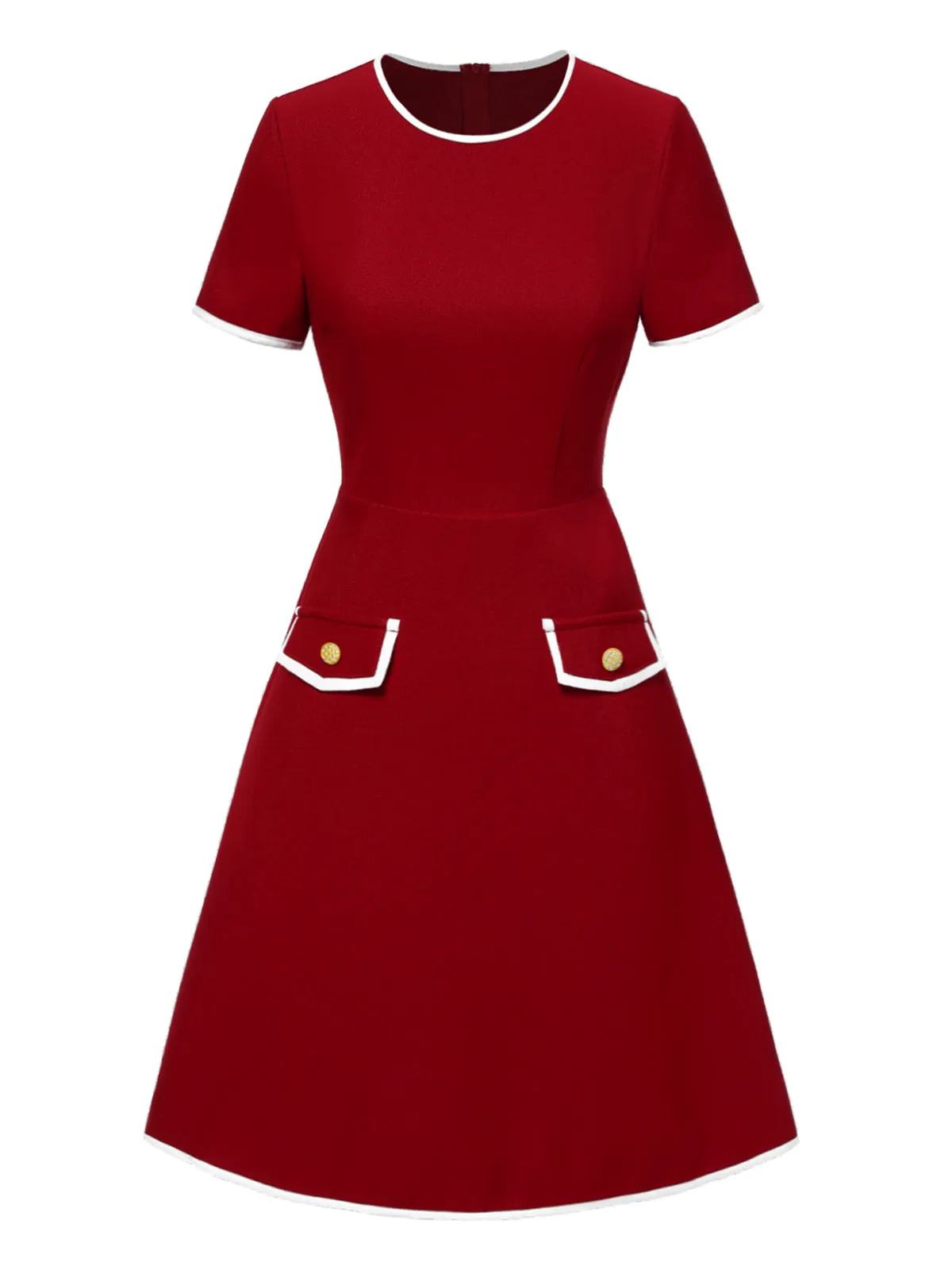 Red 1960s Solid Faux Pocket Dress sold by Retro Stage product image thumbnail 2