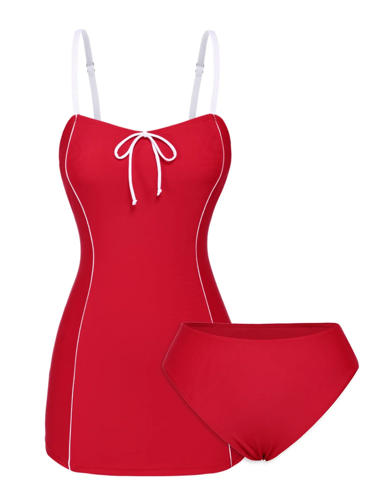 Red 1940s Bow Straps One-Piece Swimsuit sold by Retro Stage product image thumbnail 2