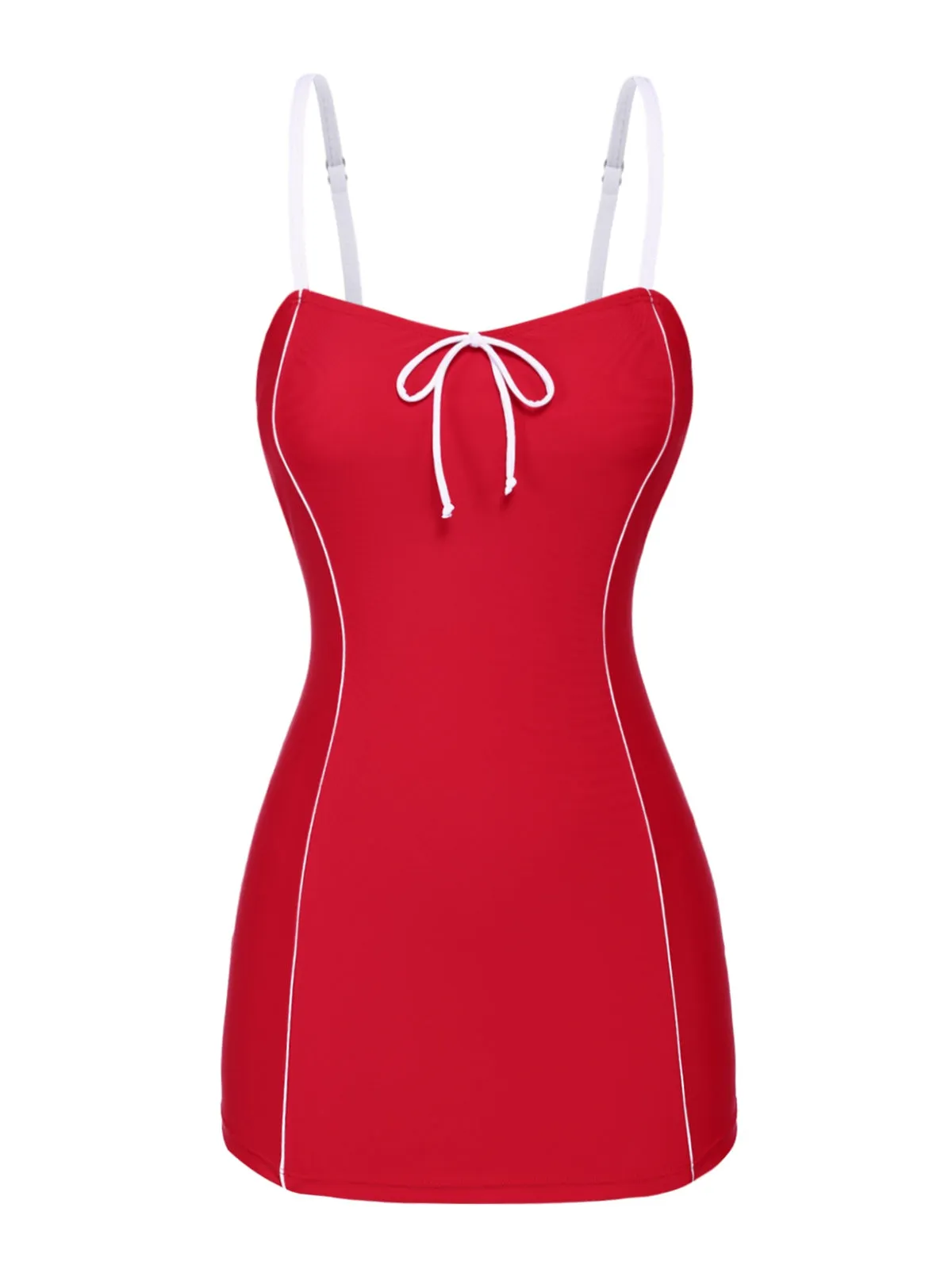Red 1940s Bow Straps One-Piece Swimsuit sold by Retro Stage product image thumbnail 3