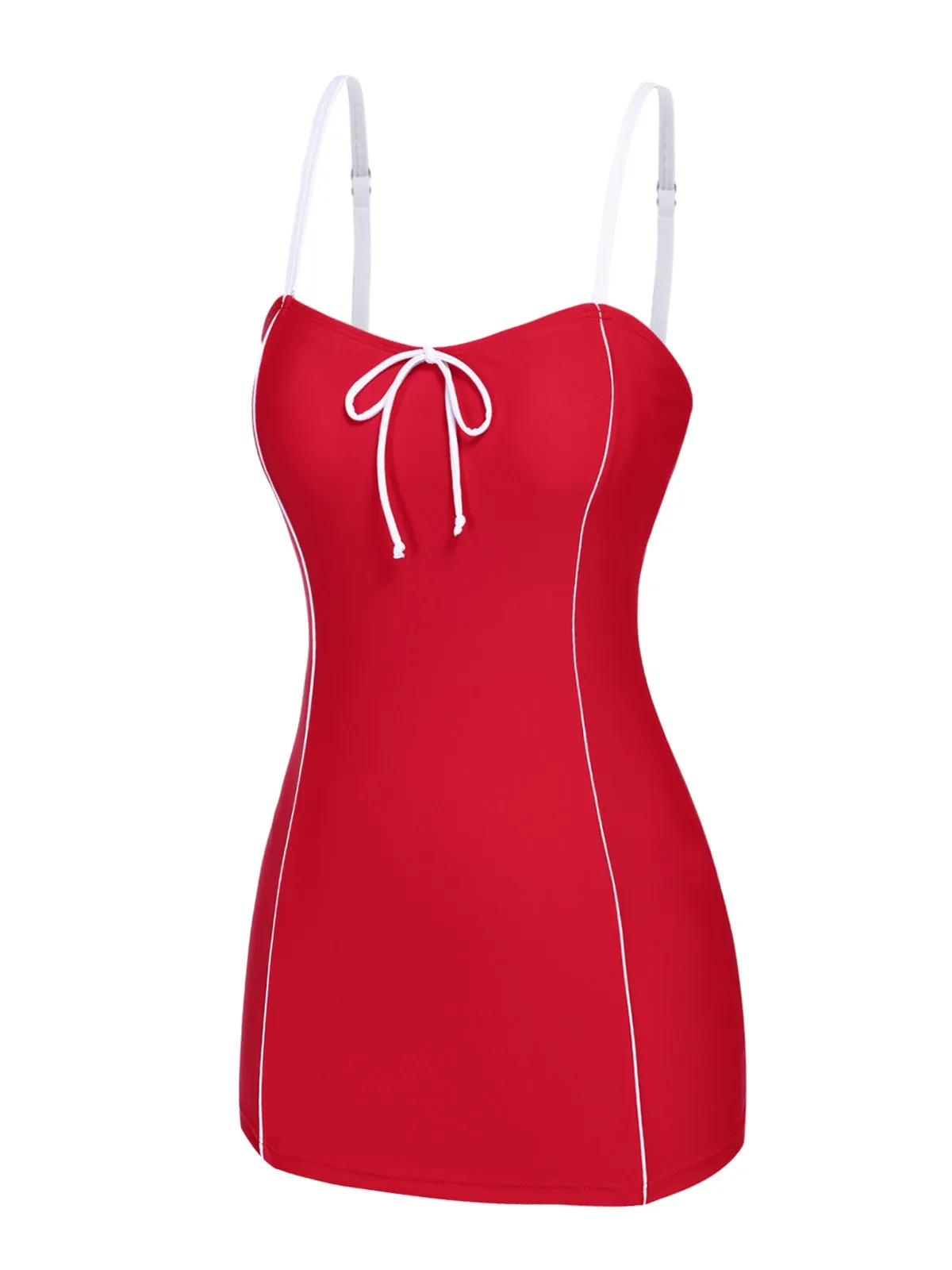 Red 1940s Bow Straps One-Piece Swimsuit sold by Retro Stage product image thumbnail 4