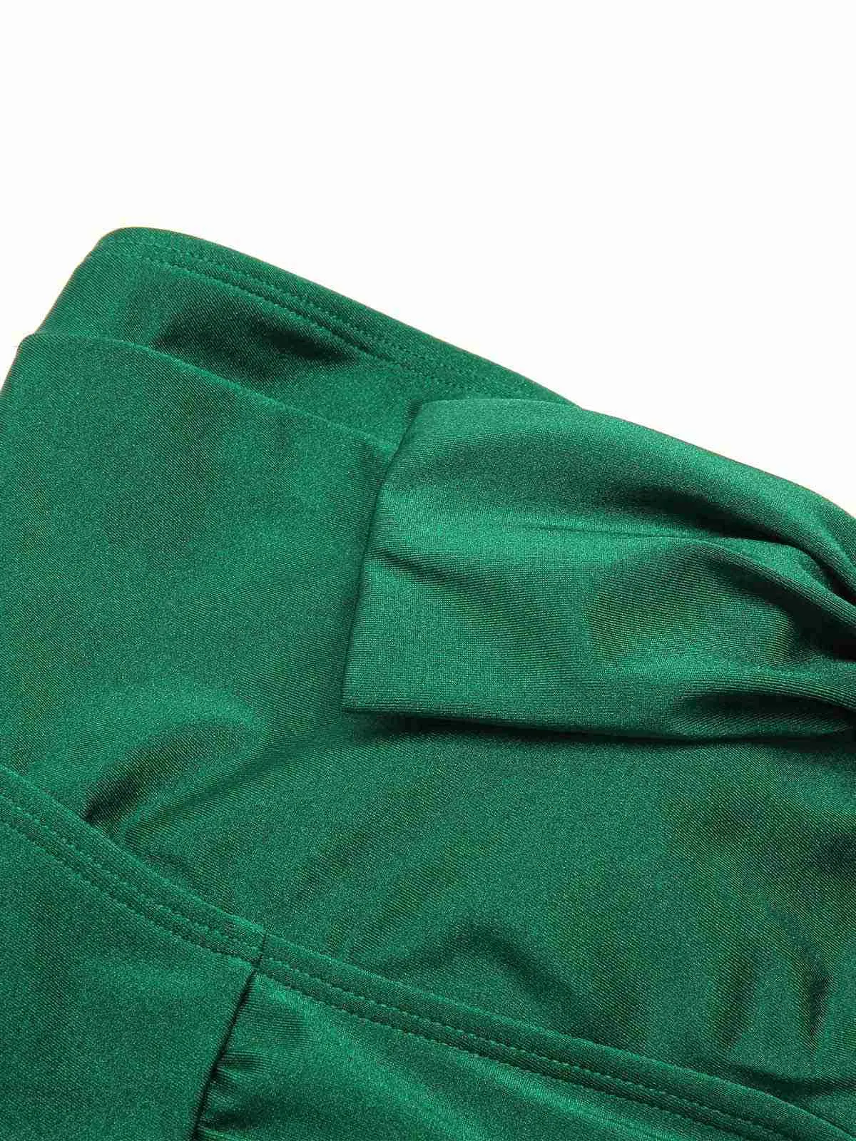 Dark Green 1970s Solid Pleated Bandeau Swimsuit sold by Retro Stage product image thumbnail 5
