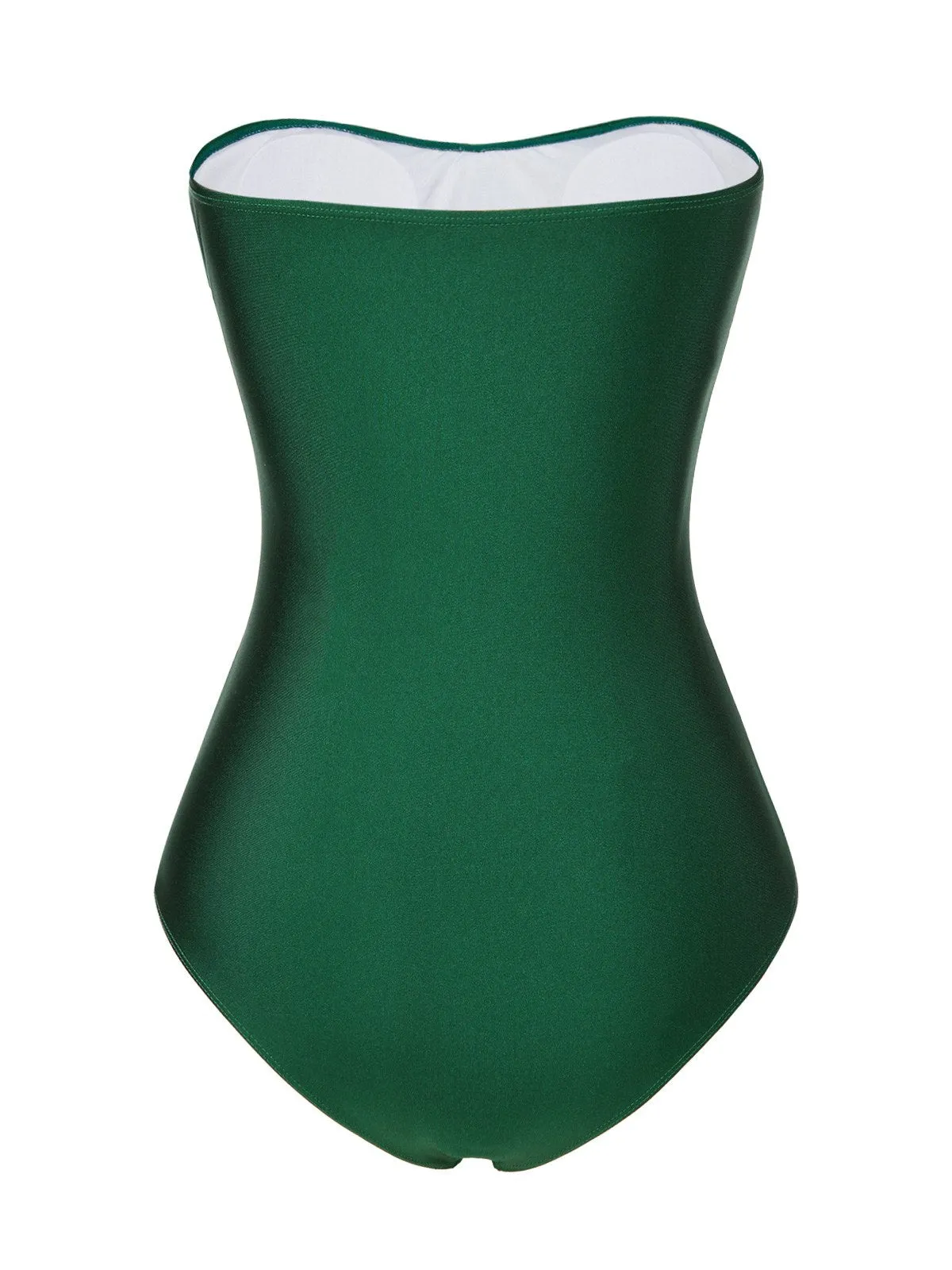 Dark Green 1970s Solid Pleated Bandeau Swimsuit sold by Retro Stage product image thumbnail 4
