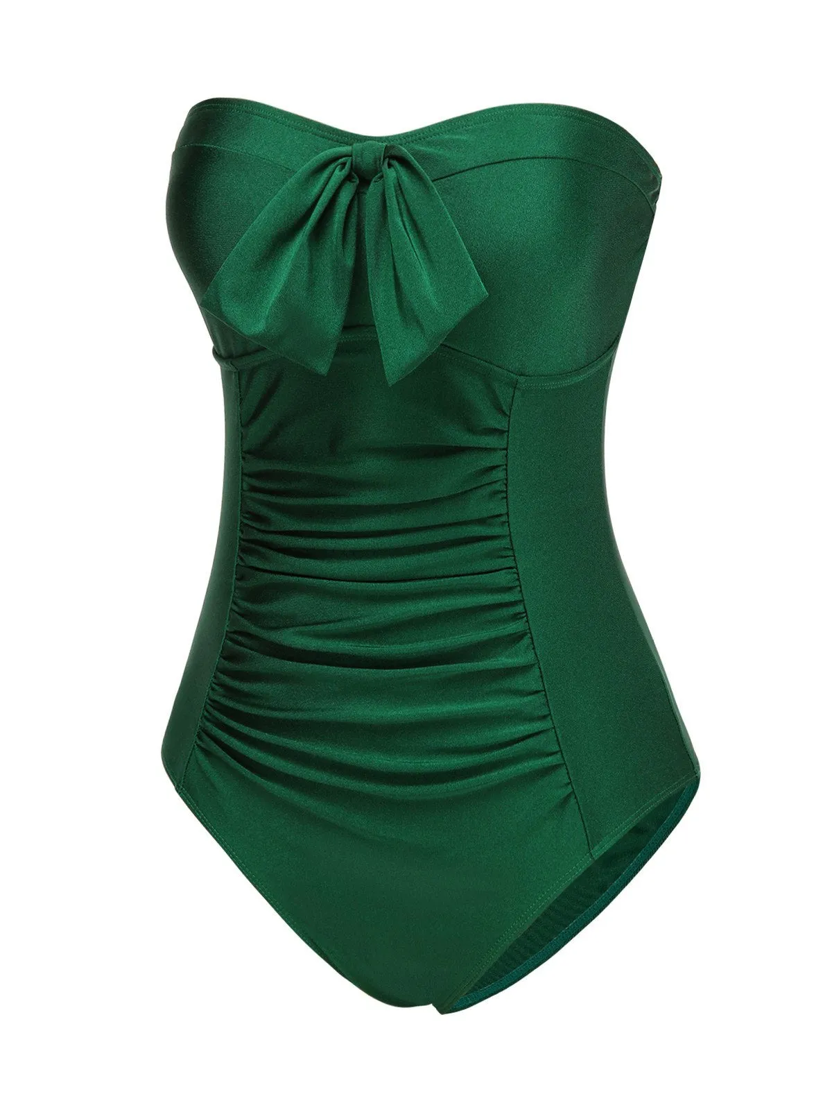 Dark Green 1970s Solid Pleated Bandeau Swimsuit sold by Retro Stage product image thumbnail 3
