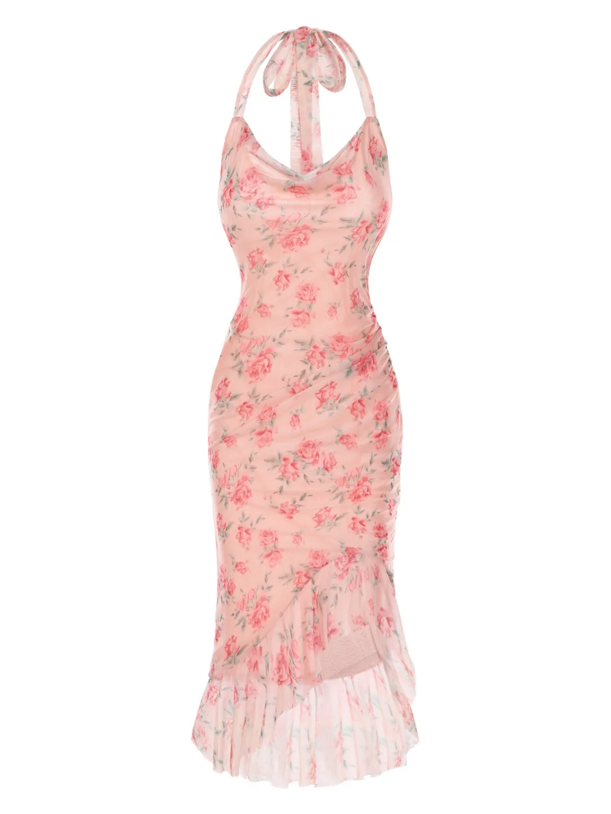 Pink 1930s Rose Silk Mesh Mermaid Dress sold by Retro Stage product image thumbnail 3
