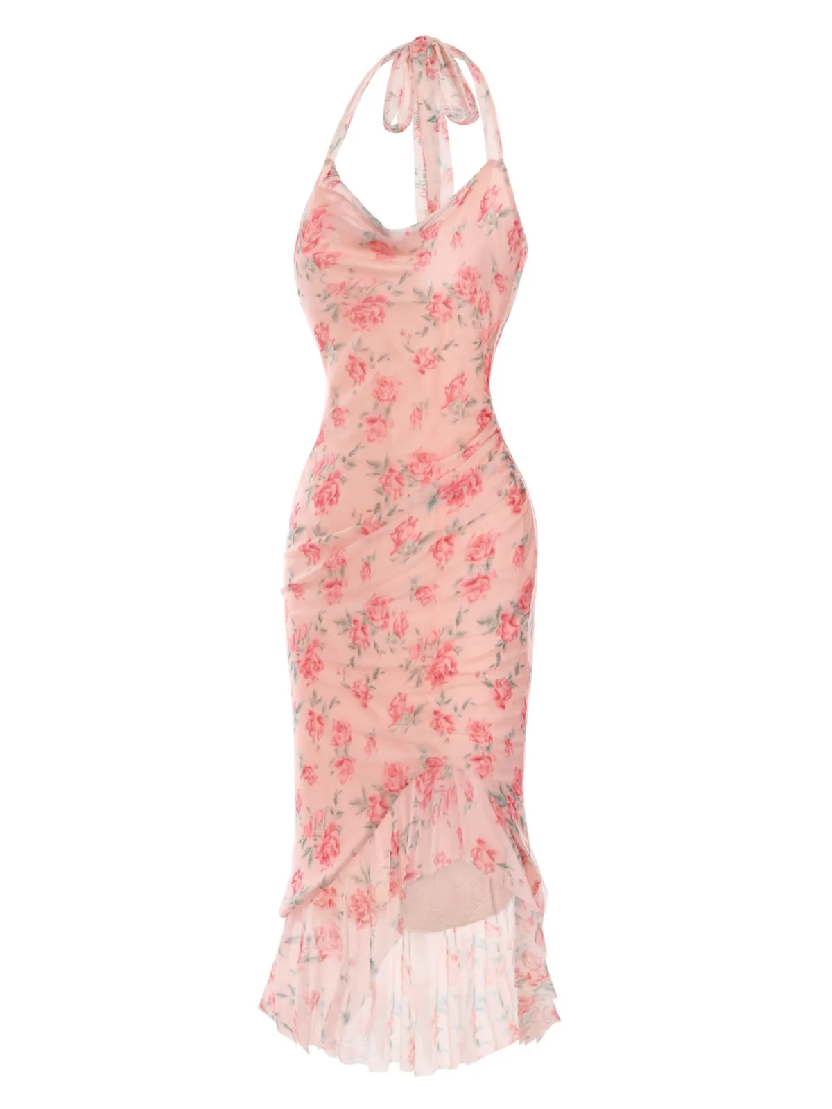 Pink 1930s Rose Silk Mesh Mermaid Dress sold by Retro Stage product image thumbnail 4