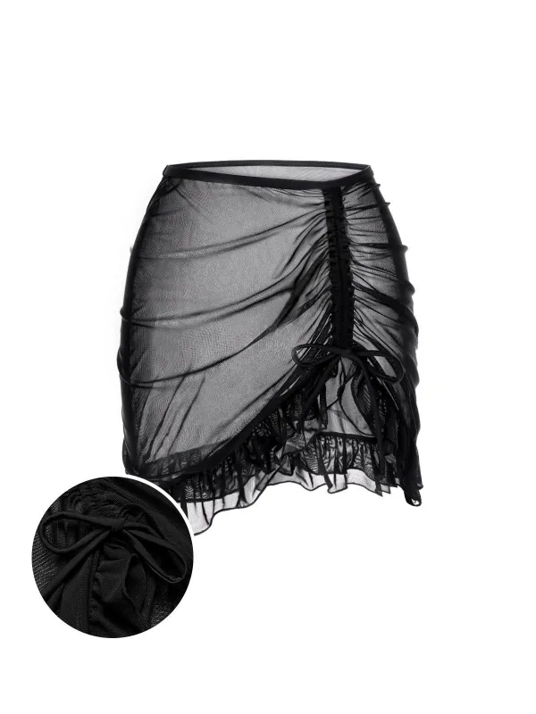 Black 1970s Double-Layered Ruffled Cover-Up sold by Retro Stage