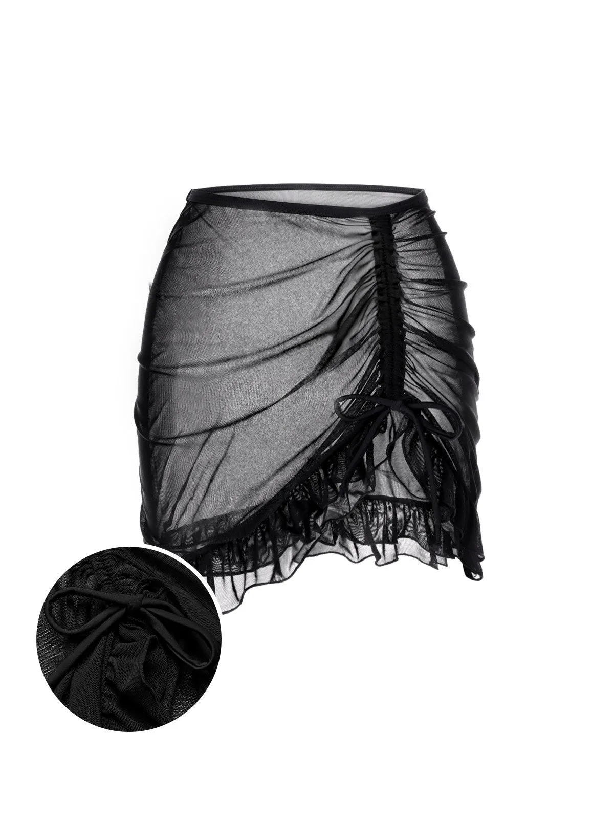 Black 1970s Double-Layered Ruffled Cover-Up sold by Retro Stage