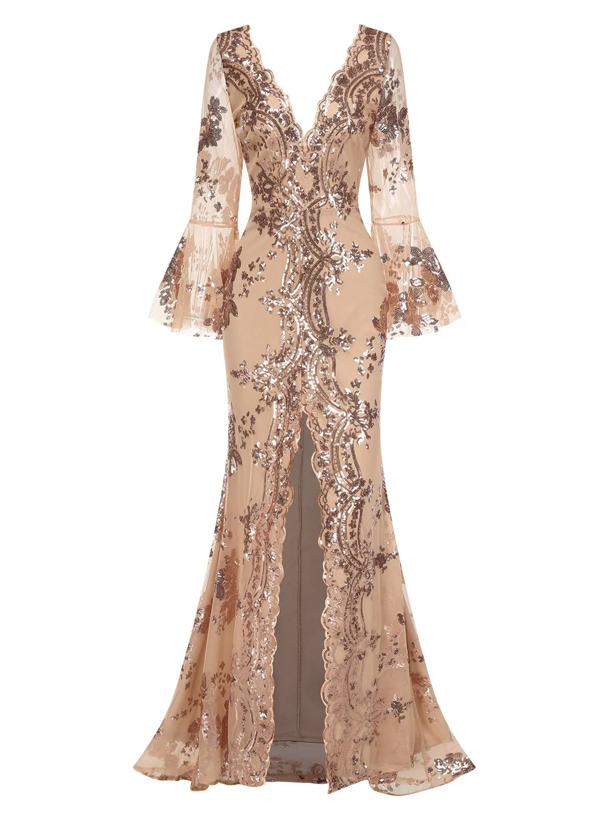 1930s Deep V-Neck Mesh Sequined Maxi Dress sold by Retro Stage product image thumbnail 3