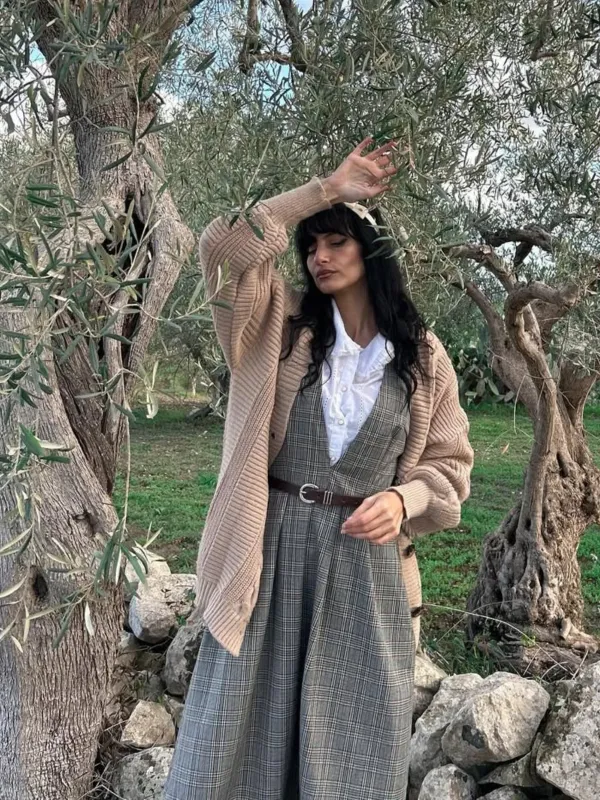 Grey 1940s Deep V-Neck Glen Plaid Dress sold by Retro Stage