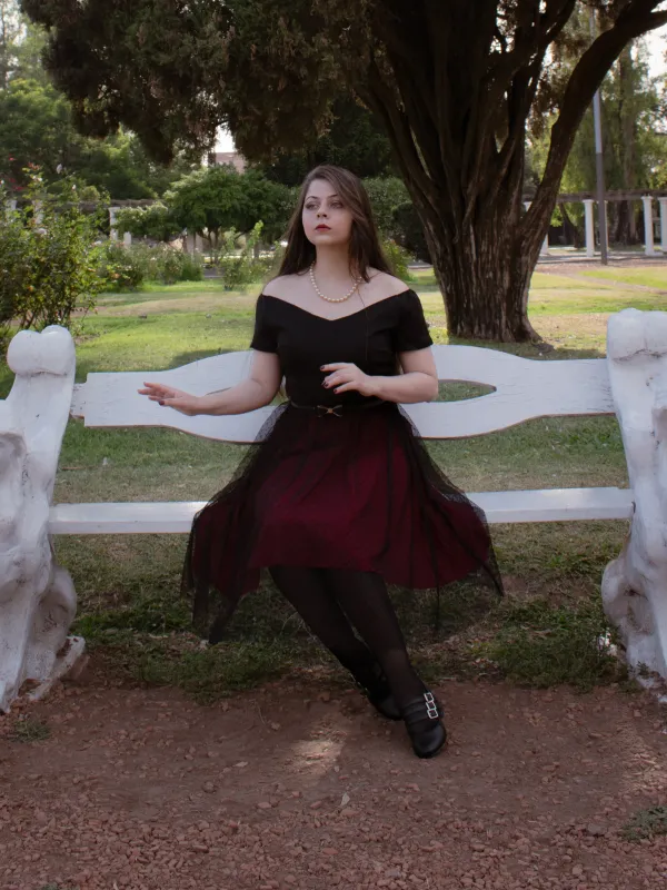 Wine Red 1950s Polka Dots Drop Shoulder Belt Dress sold by Retro Stage