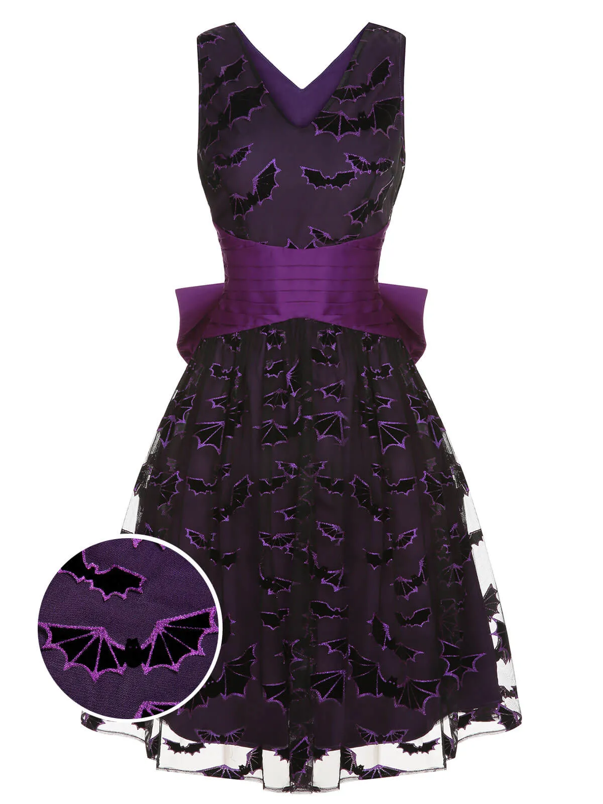 Deep Purple 1950s Halloween Bat Bow Dress sold by Retro Stage product image thumbnail 2