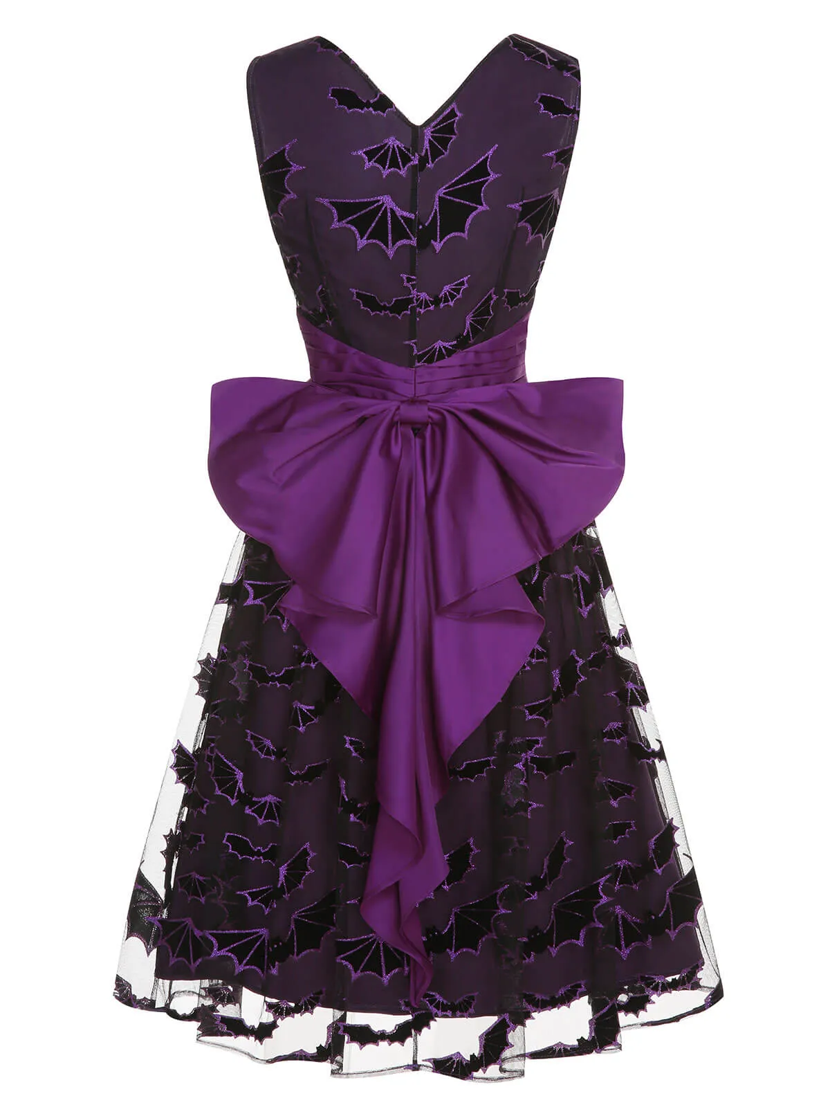 Deep Purple 1950s Halloween Bat Bow Dress sold by Retro Stage product image thumbnail 5