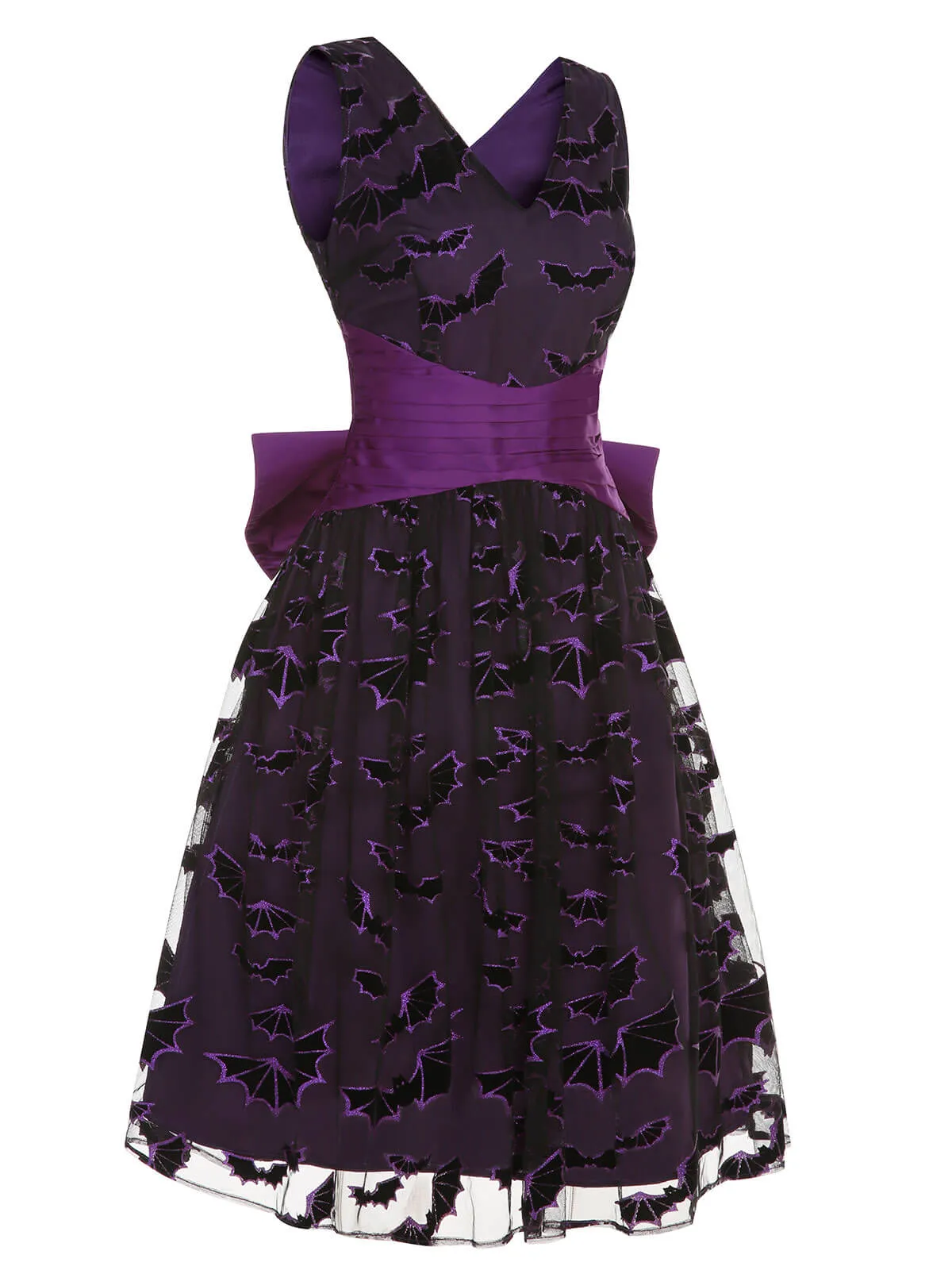 Deep Purple 1950s Halloween Bat Bow Dress sold by Retro Stage product image thumbnail 4