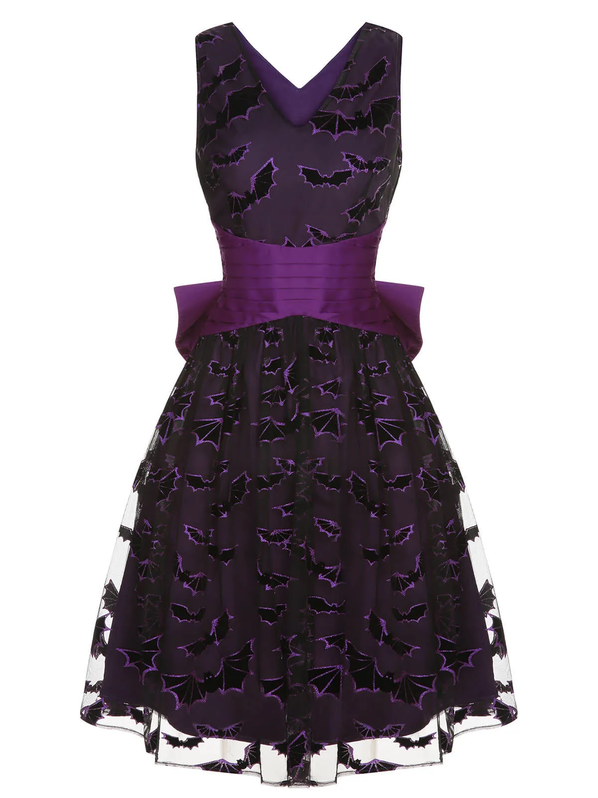 Deep Purple 1950s Halloween Bat Bow Dress sold by Retro Stage product image thumbnail 3