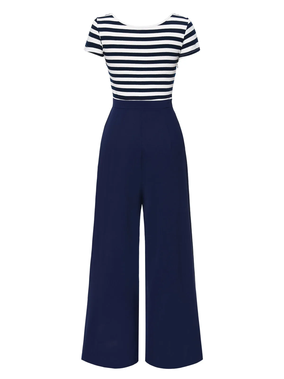 Blue 1950s Hollow Bow Stripe Patchwork Jumpsuit sold by Retro Stage product image thumbnail 5