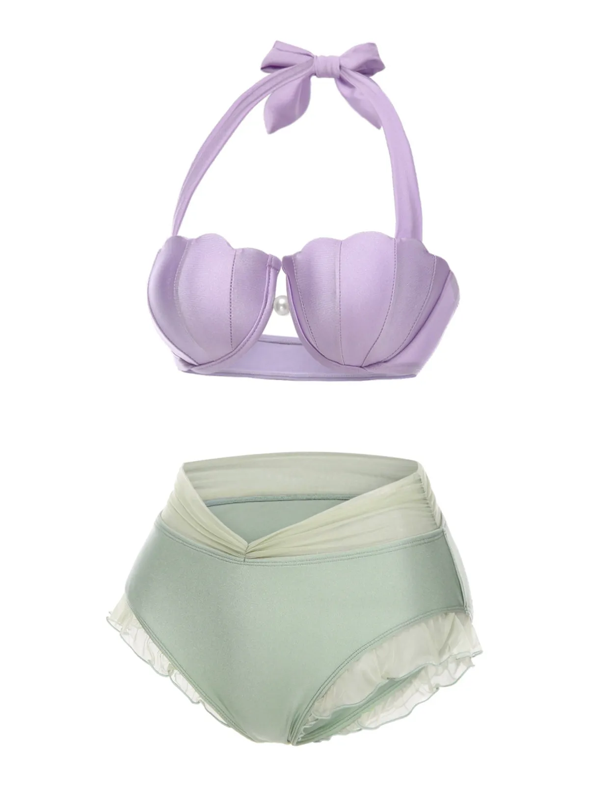 Lavender 1970s Mermaid Shell Halter Bikini Set sold by Retro Stage product image thumbnail 3