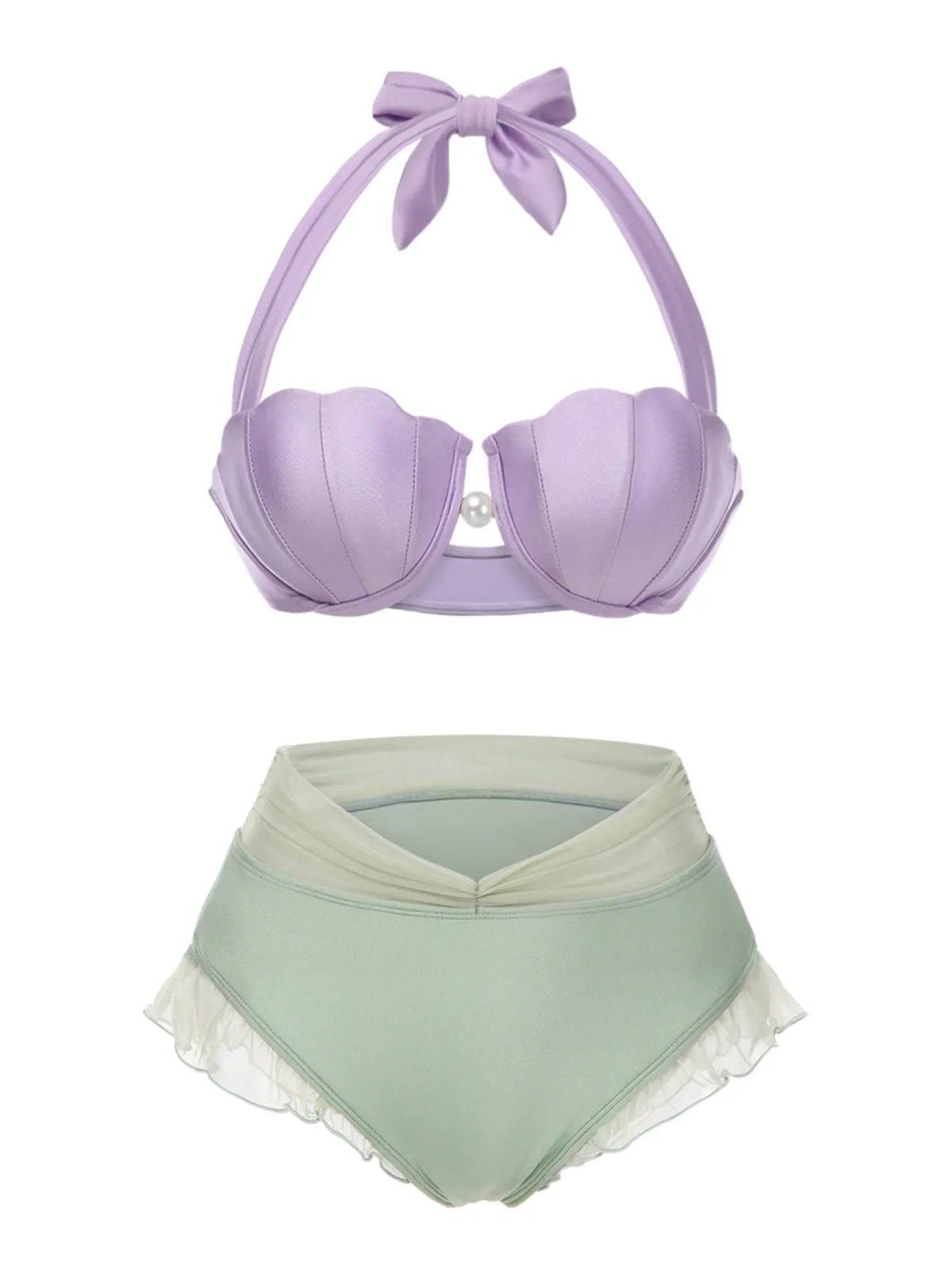 Lavender 1970s Mermaid Shell Halter Bikini Set sold by Retro Stage product image thumbnail 2