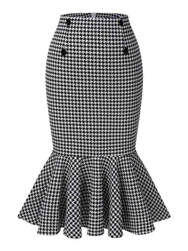 1930s Houndstooth Button Mermaid Skirt sold by Retro Stage