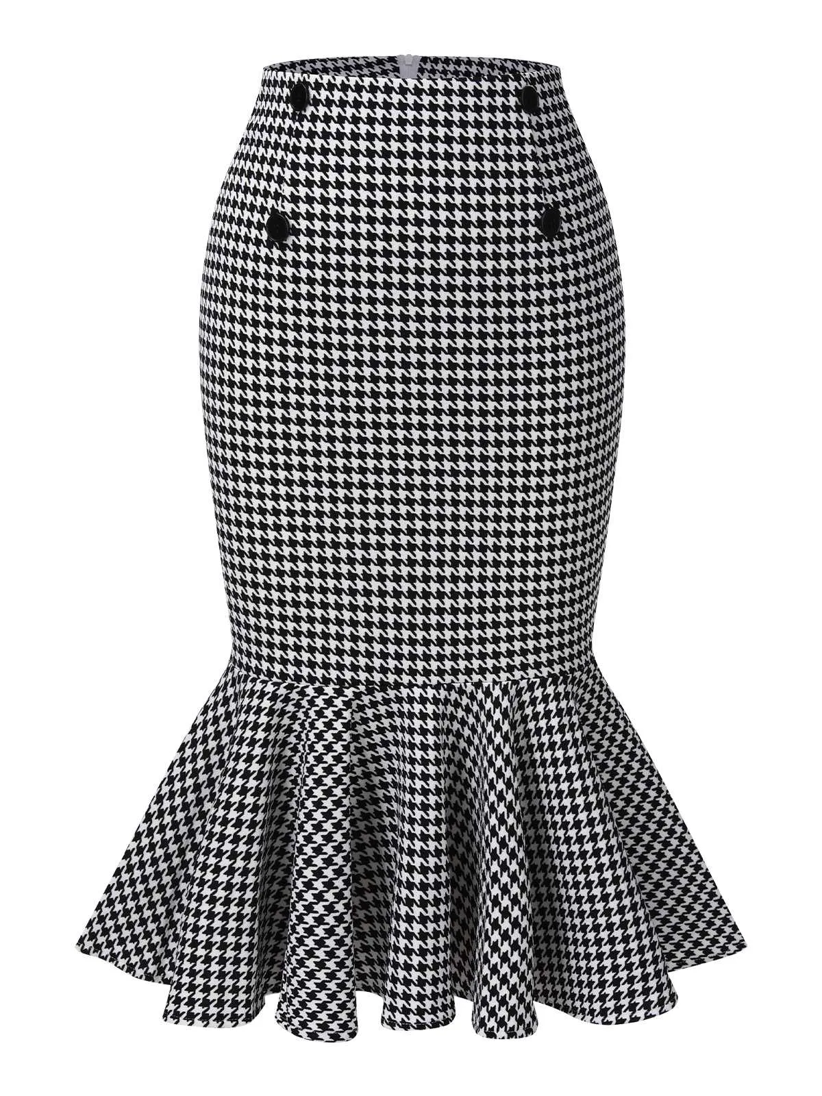 1930s Houndstooth Button Mermaid Skirt sold by Retro Stage