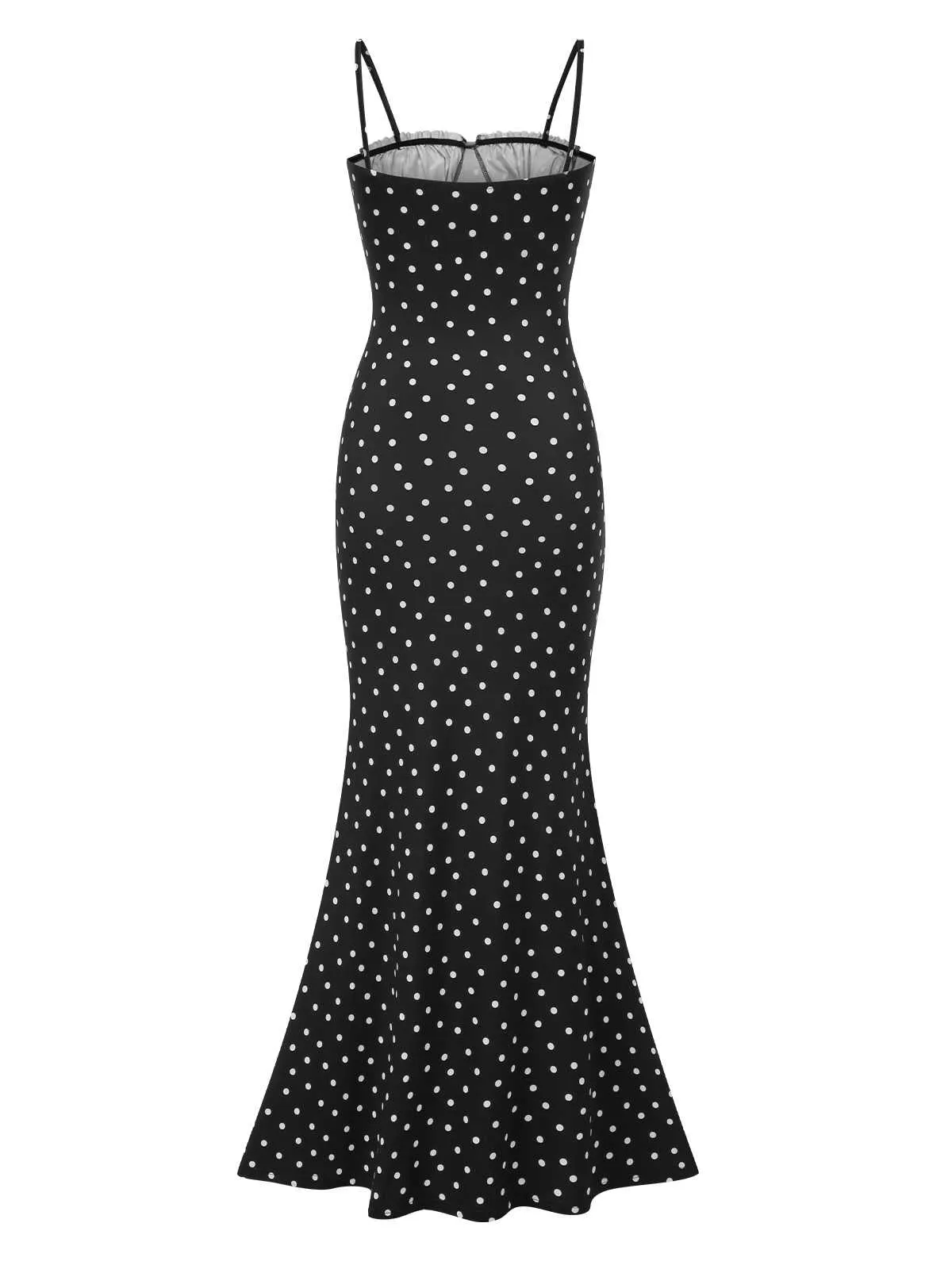 Black 1930s Polka Dots Backless Mermaid Maxi Dress sold by Retro Stage product image thumbnail 2