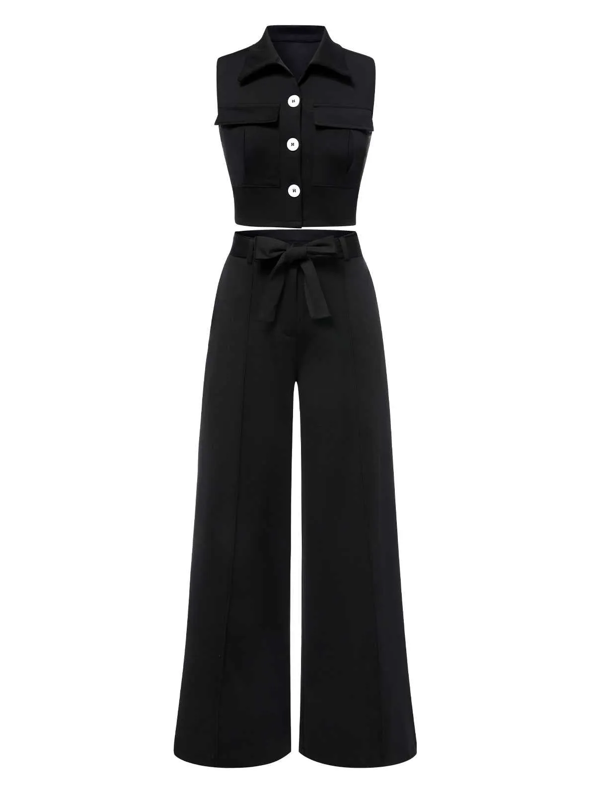 2PCS Black 1960s Lapel Sleeveless Vest & Pants sold by Retro Stage