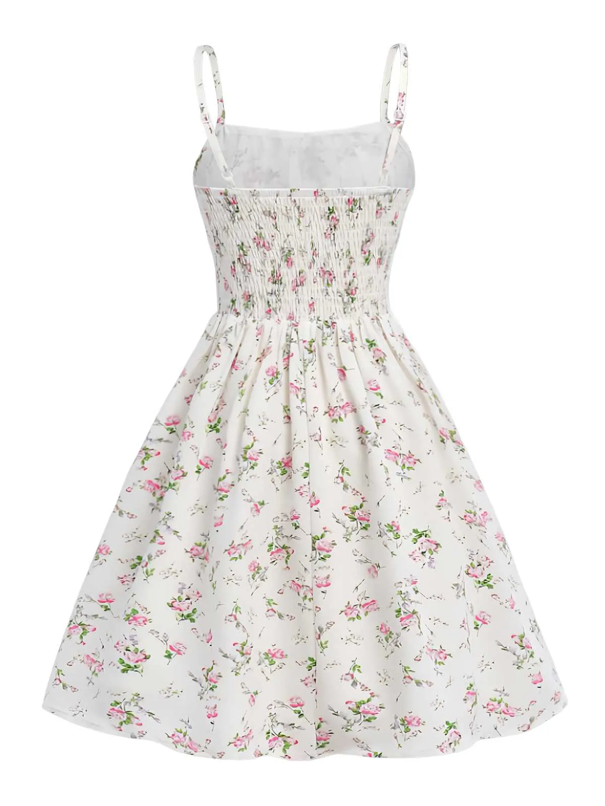 White 1950s Spaghetti Strap Floral A-Line Dress sold by Retro Stage product image thumbnail 2