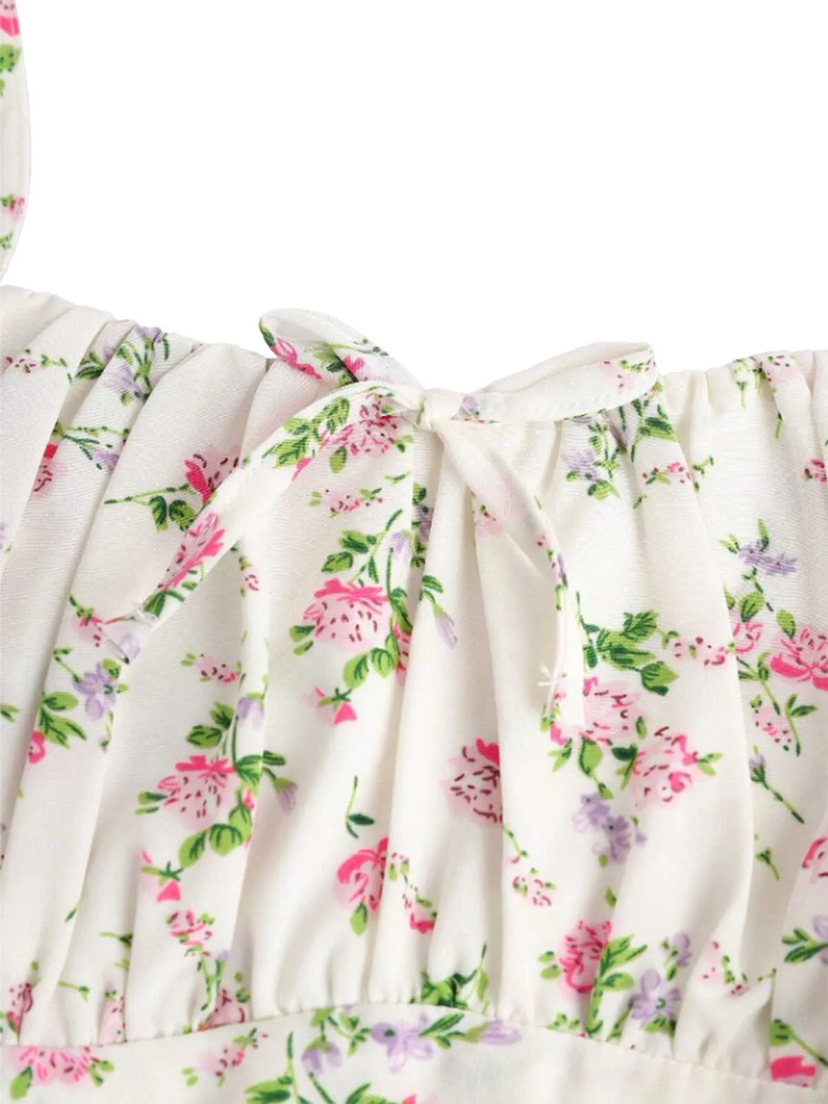 White 1950s Spaghetti Strap Floral A-Line Dress sold by Retro Stage product image thumbnail 3