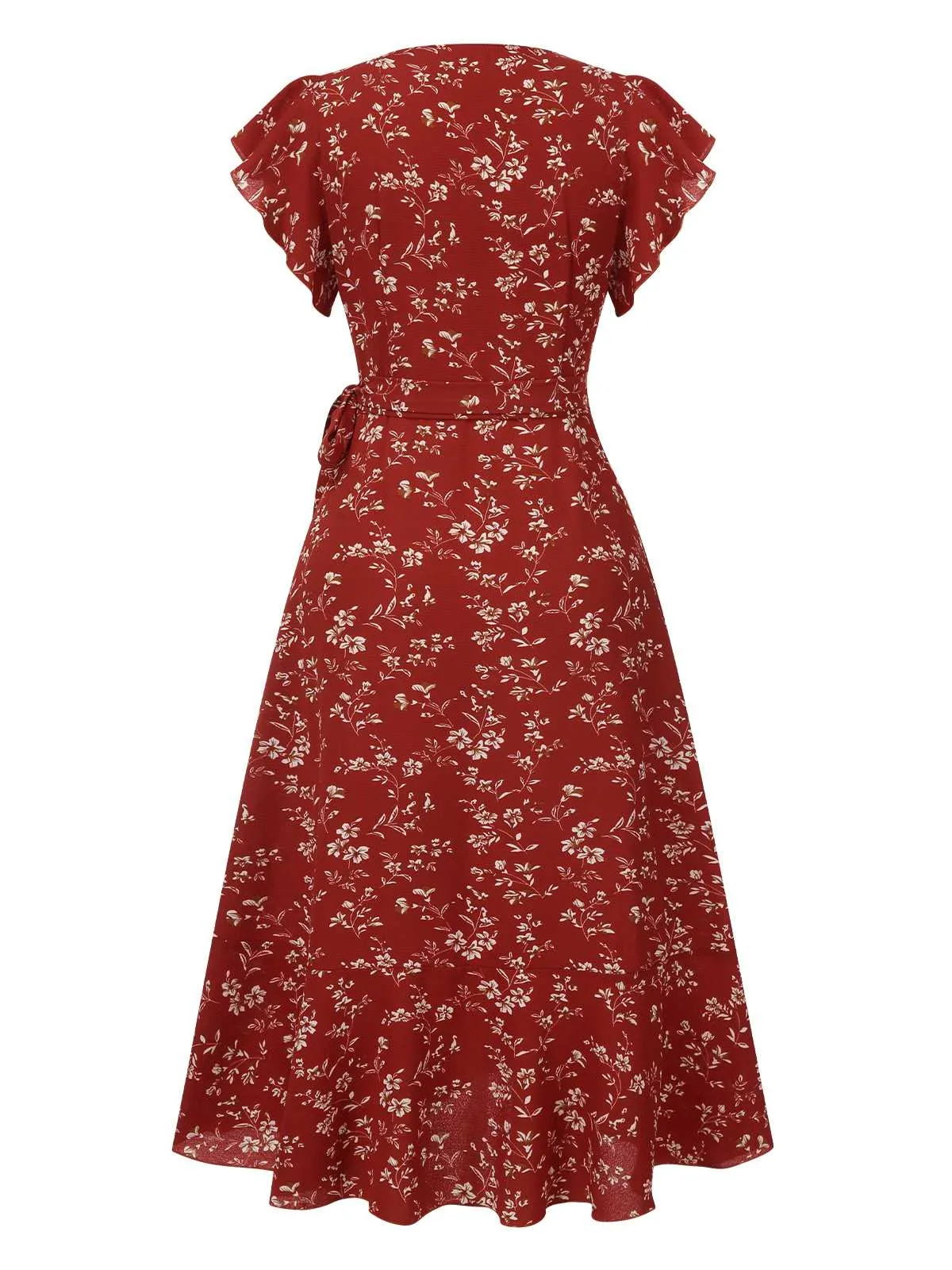 Wine Red 1940s V-Neck Floral Slit Dress sold by Retro Stage product image thumbnail 2