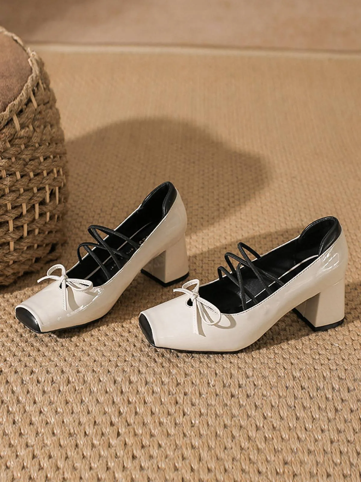 Square Toe Leather Bow High Heels sold by Retro Stage product image thumbnail 3