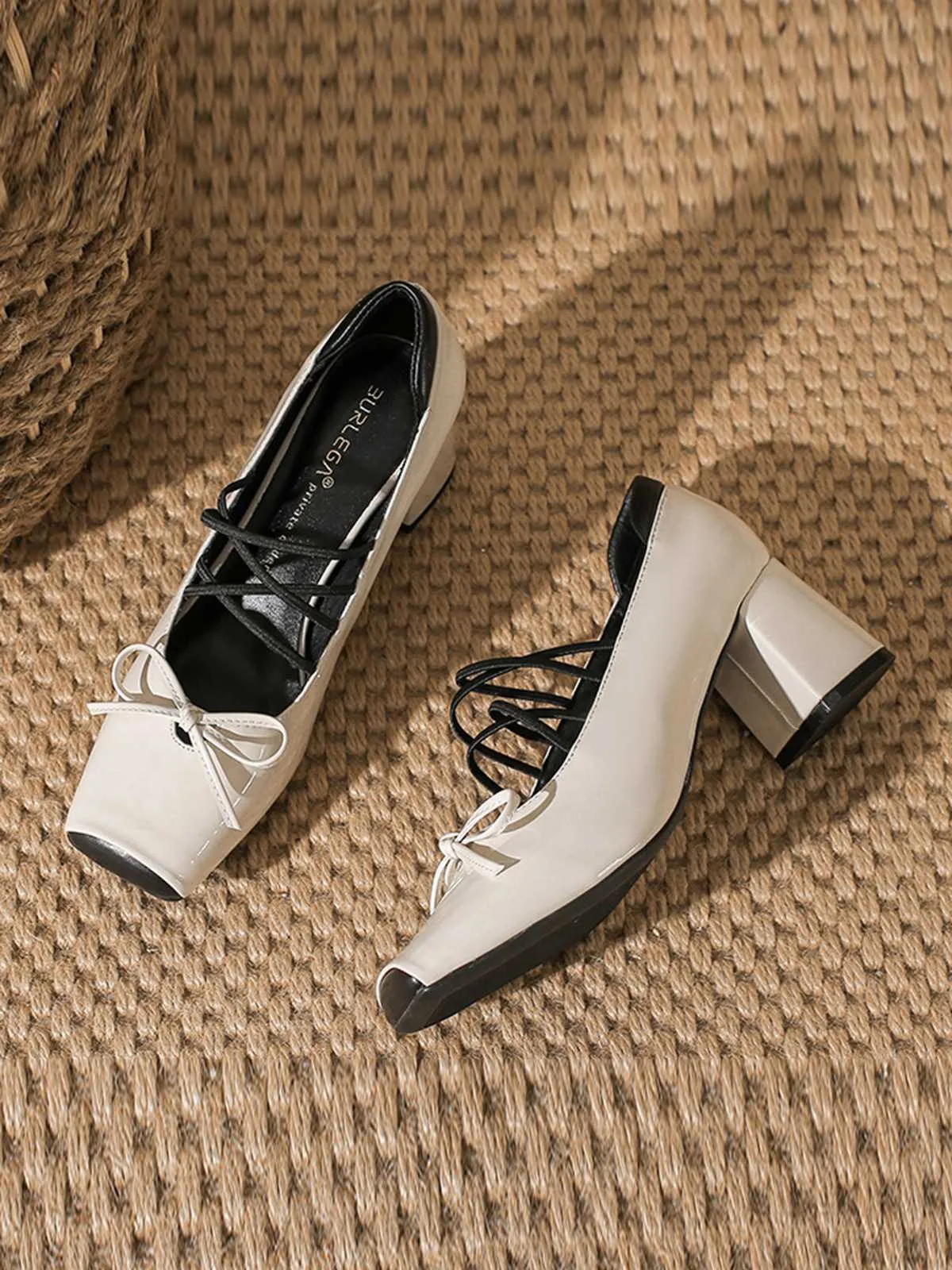 Square Toe Leather Bow High Heels sold by Retro Stage product image thumbnail 4