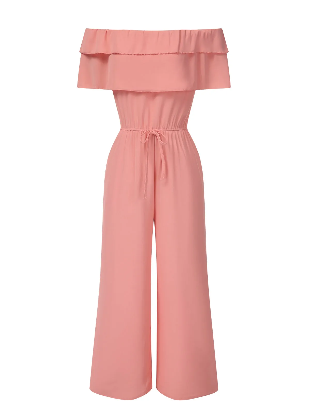 1930s Solid Layered Ruffle Off-Shoulder Jumpsuit sold by Retro Stage