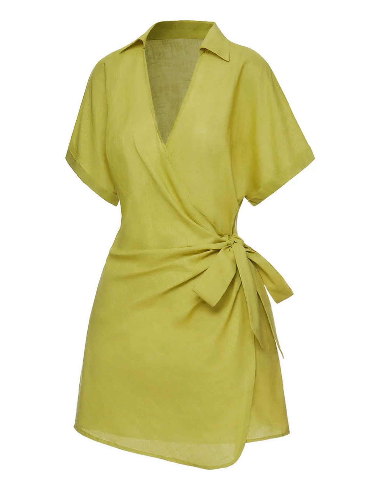 Green 1940s V-Neck Lapel Waist Tie Romper sold by Retro Stage product image thumbnail 2