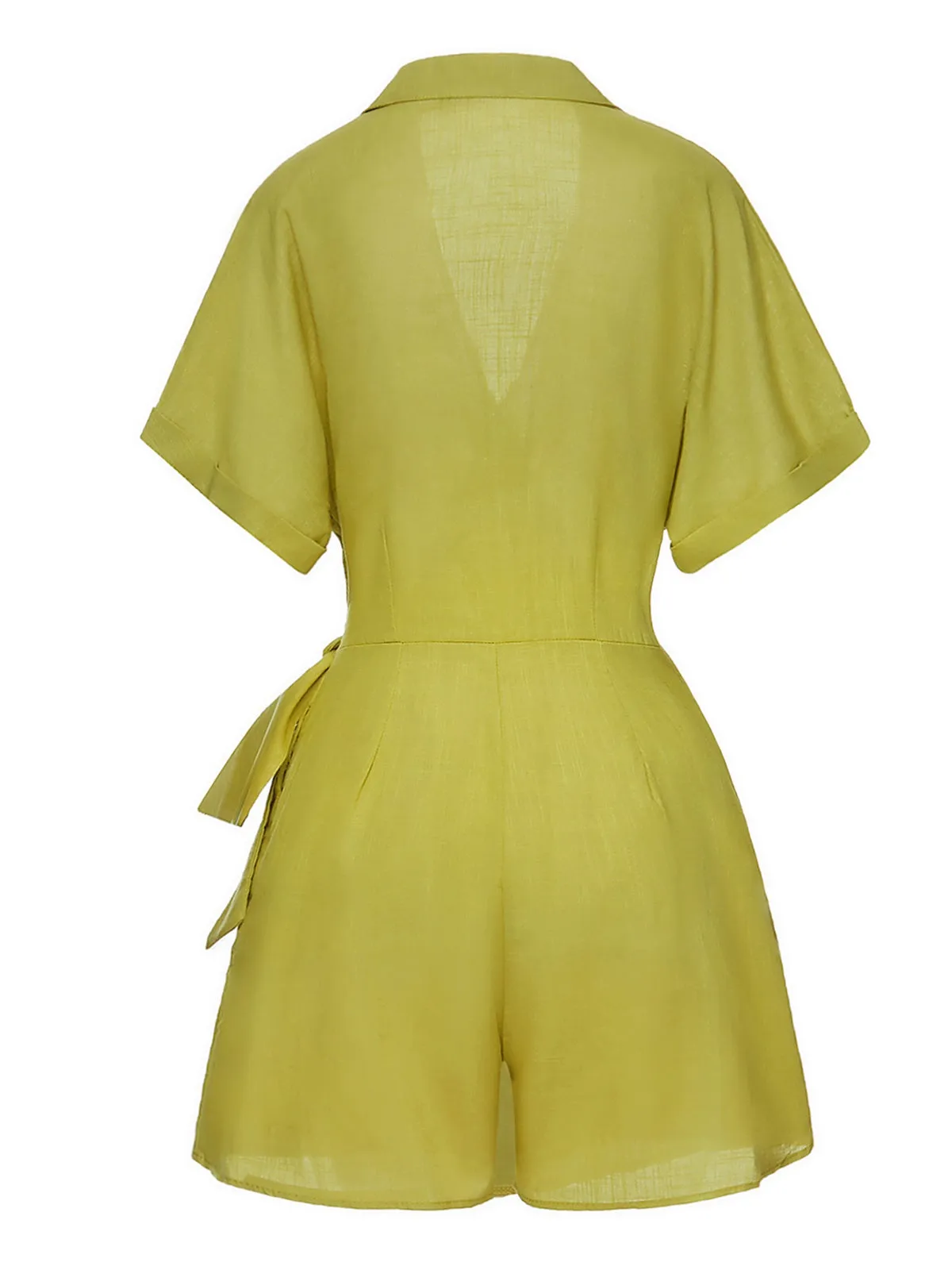 Green 1940s V-Neck Lapel Waist Tie Romper sold by Retro Stage product image thumbnail 3