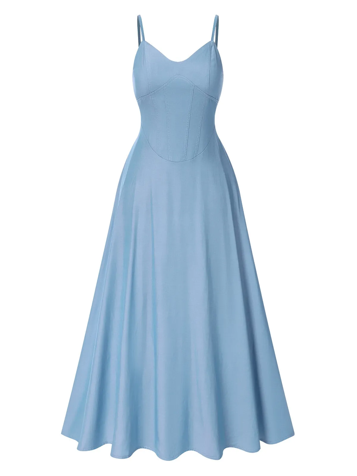 Light Blue 1930s Solid Straps Cotton Dress sold by Retro Stage product image thumbnail 2