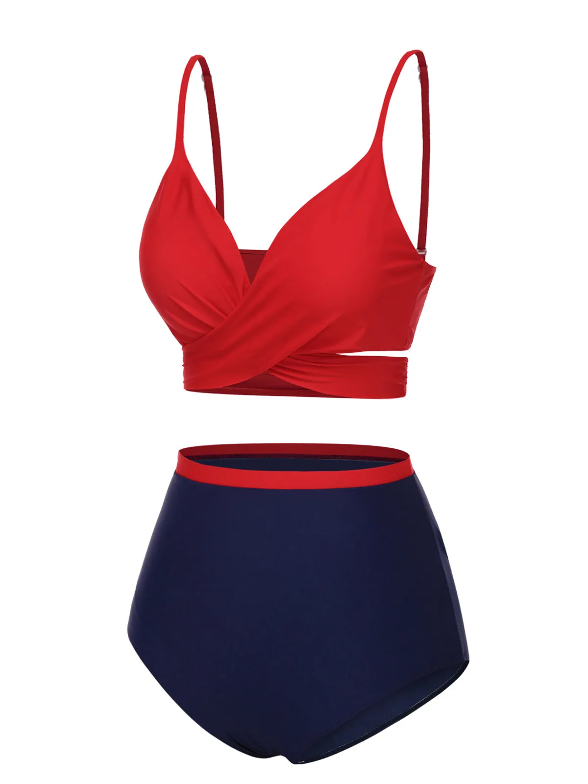 Red 1930s Spaghetti Strap Color Block Swimsuit sold by Retro Stage product image thumbnail 4