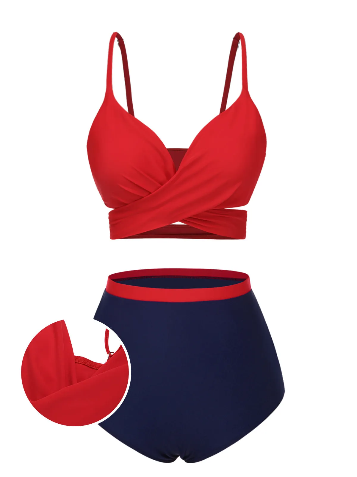 Red 1930s Spaghetti Strap Color Block Swimsuit sold by Retro Stage product image thumbnail 2