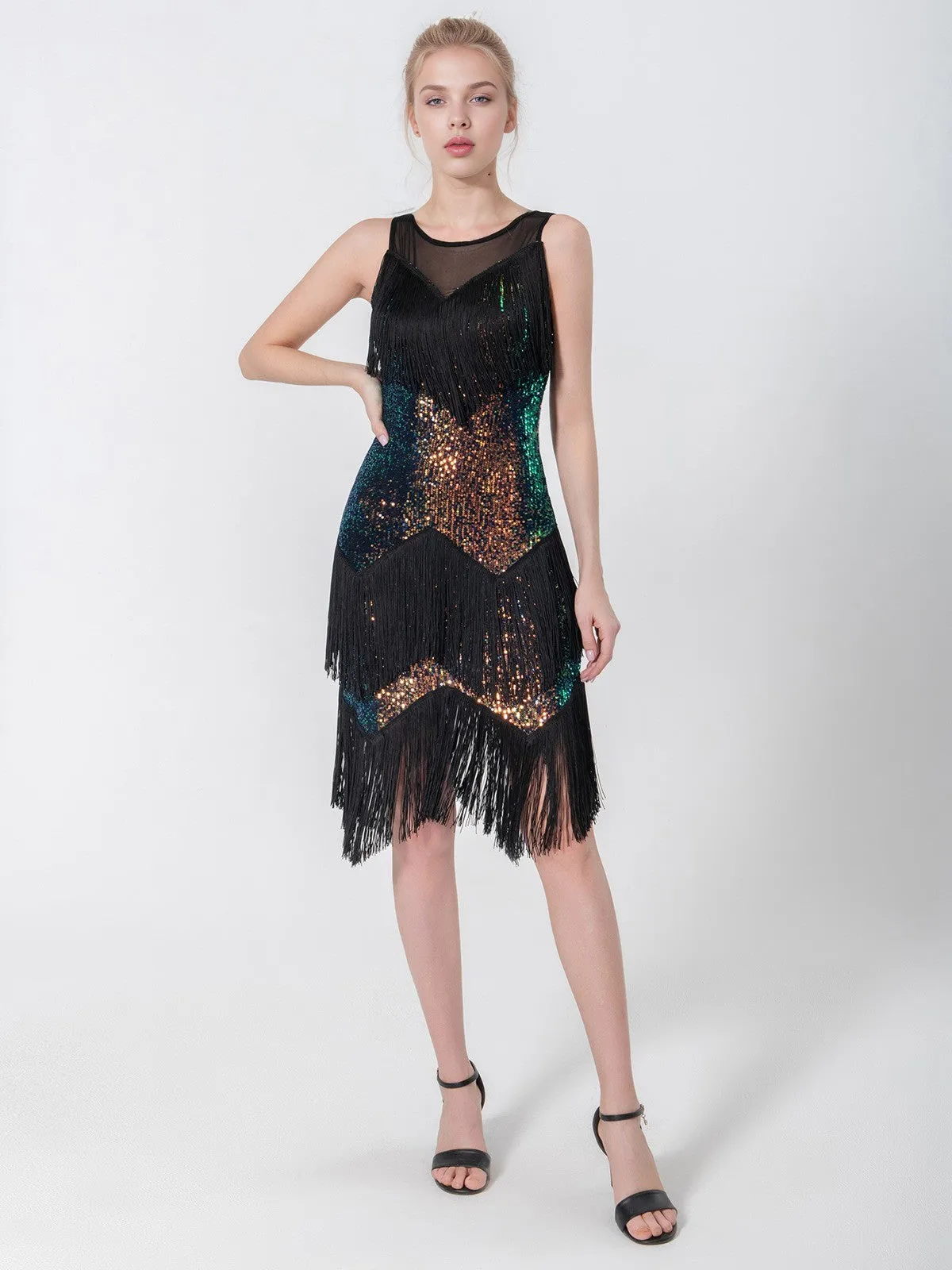 Black 1920s Beading Sleeveless Fringed Hem Dress sold by Retro Stage