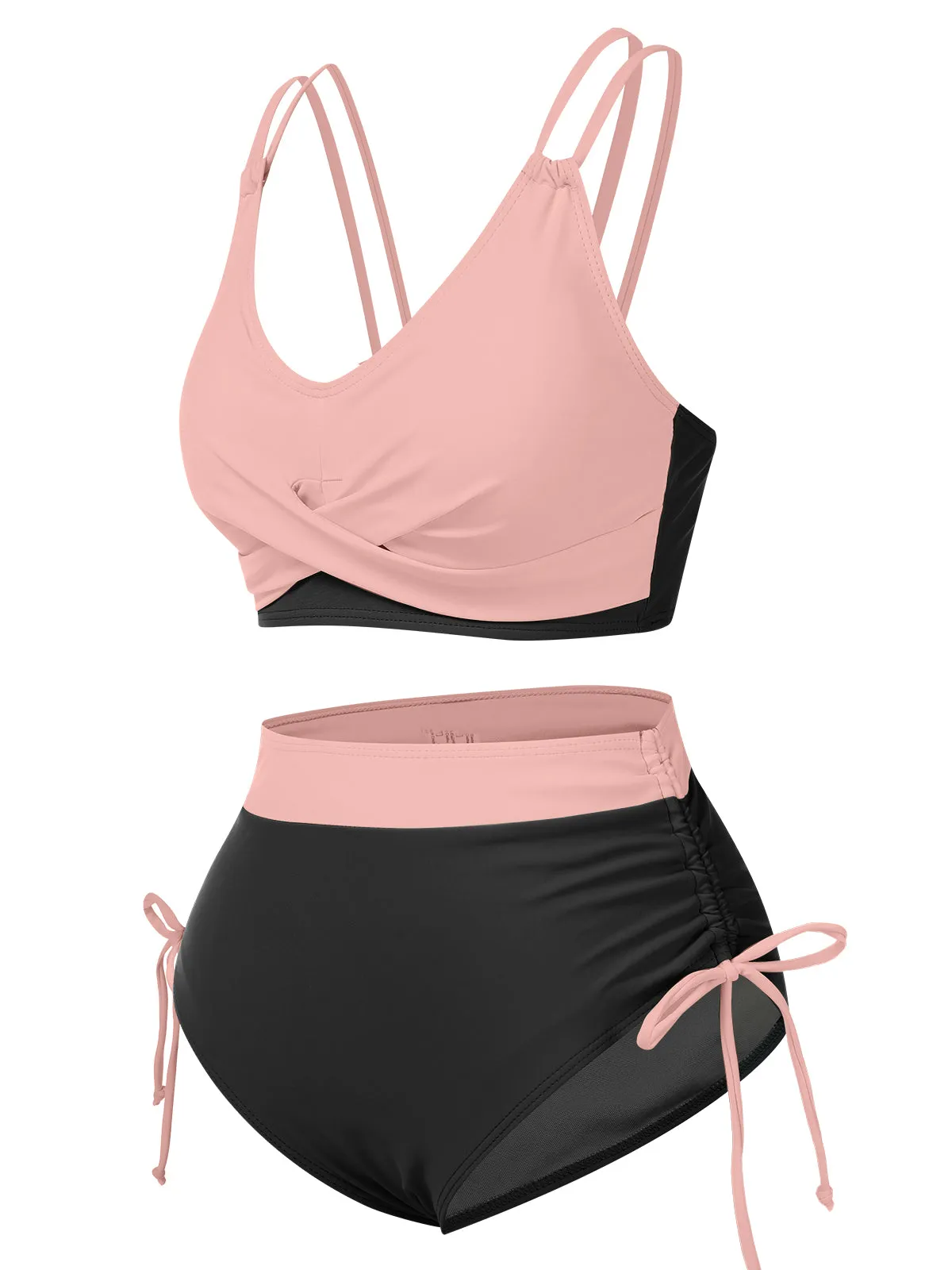 2PCS 1950s Solid Knot Patchwork Bikini Set sold by Retro Stage product image thumbnail 2